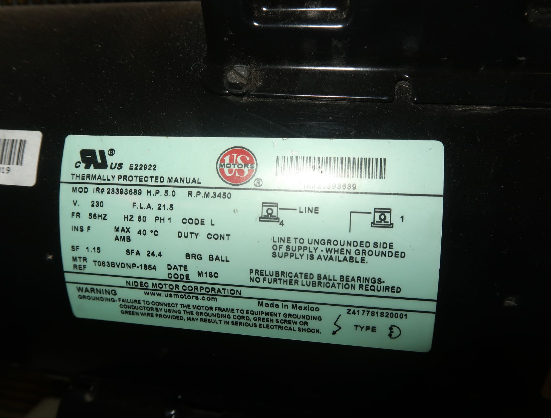 INGERSOLL RAND 5HP AIR COMPRESSOR, 230V 1PH - Image 2 of 2