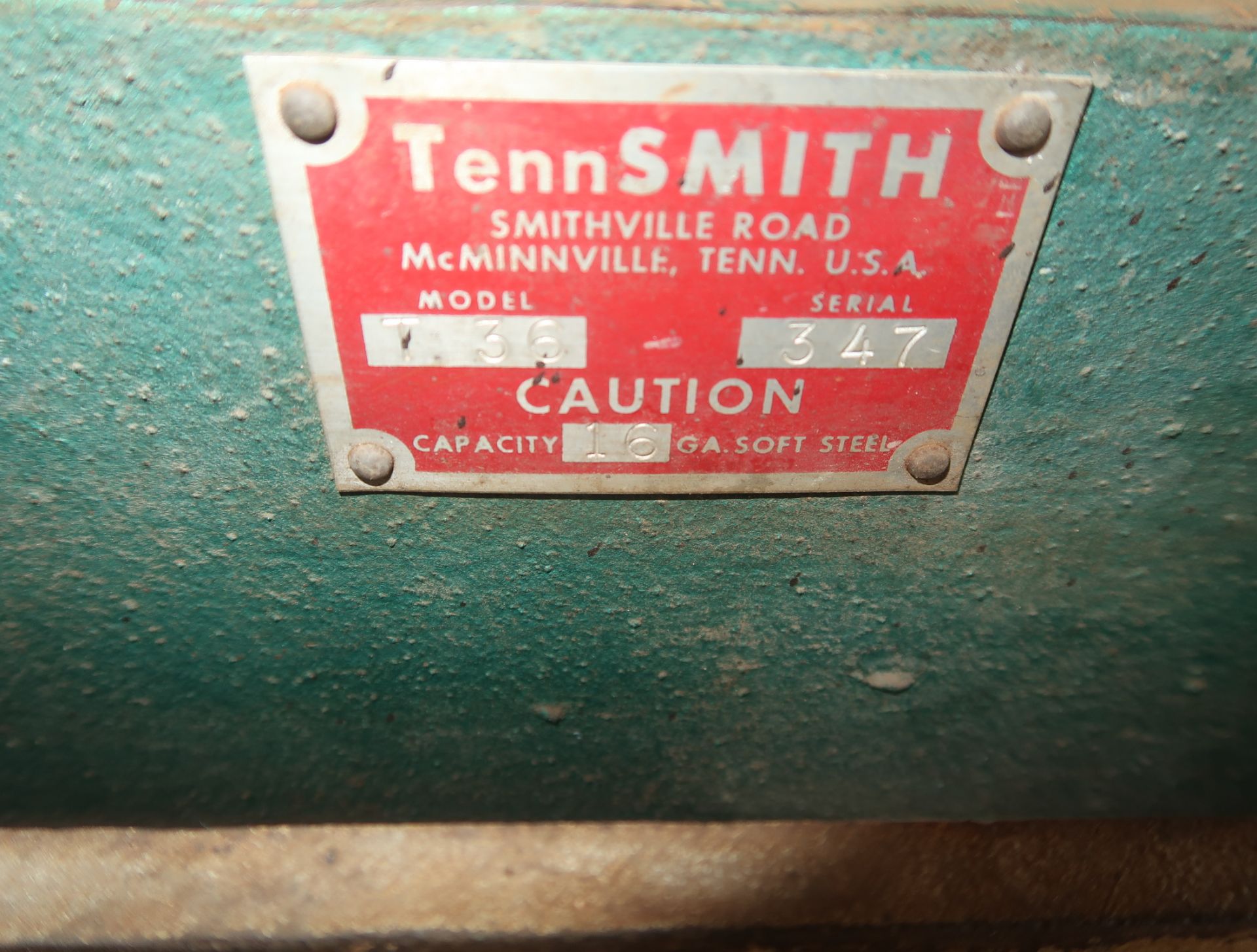 TENNSMITH MDL. T-36, 36" X 16GA KICK-SHEAR SN. 347 - Image 2 of 3