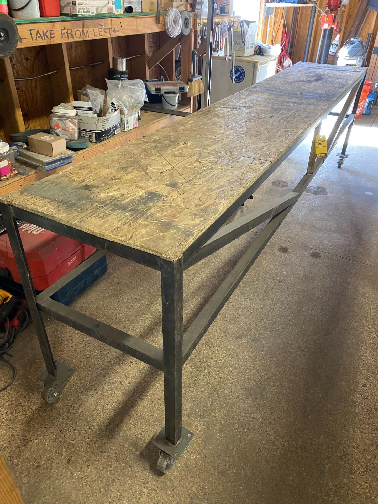 METAL FRAME SHOP TABLE, 123" X 22"