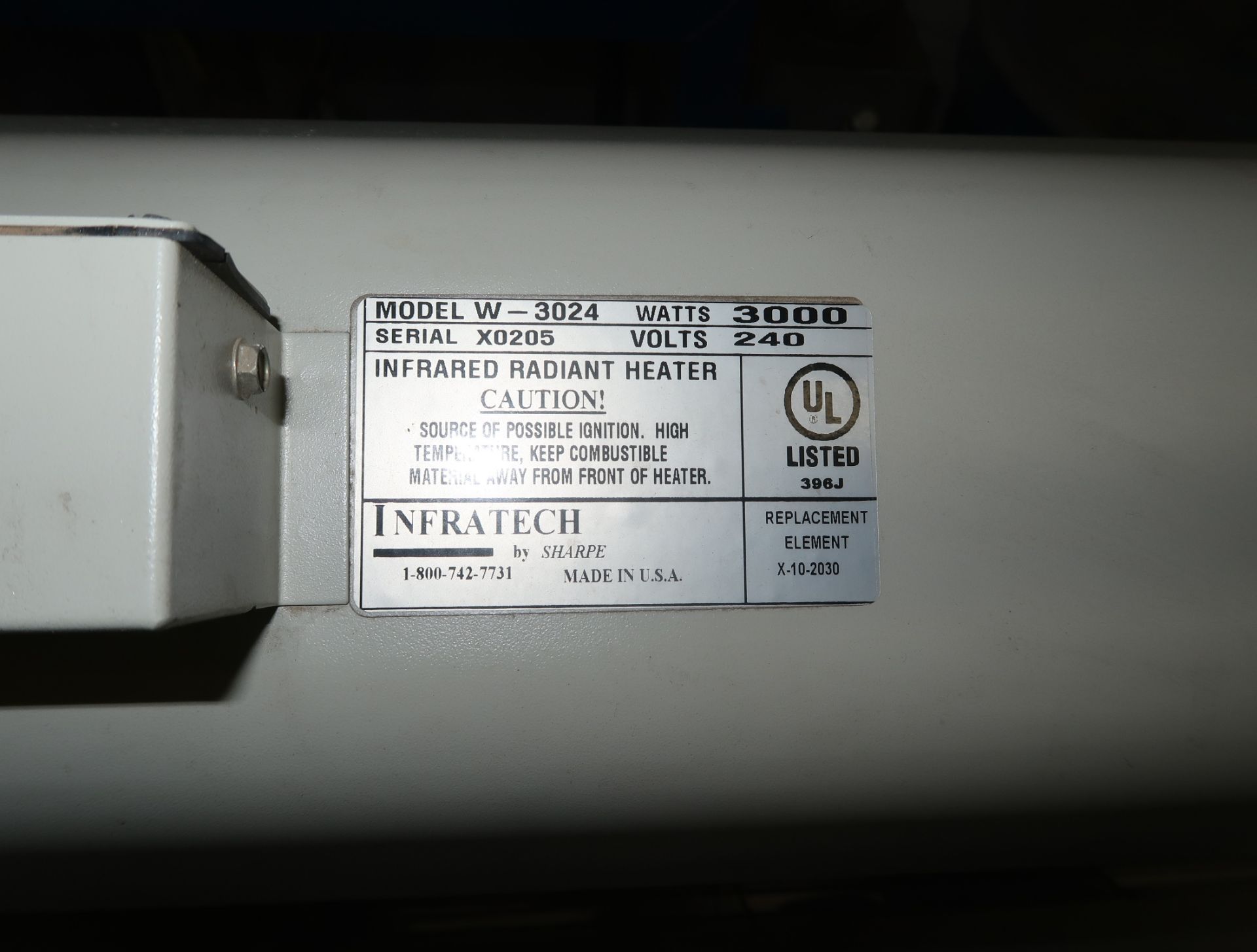 INFRATECH INFRARED RADIENT HEATER MDL. W-3024 240V - Image 2 of 2