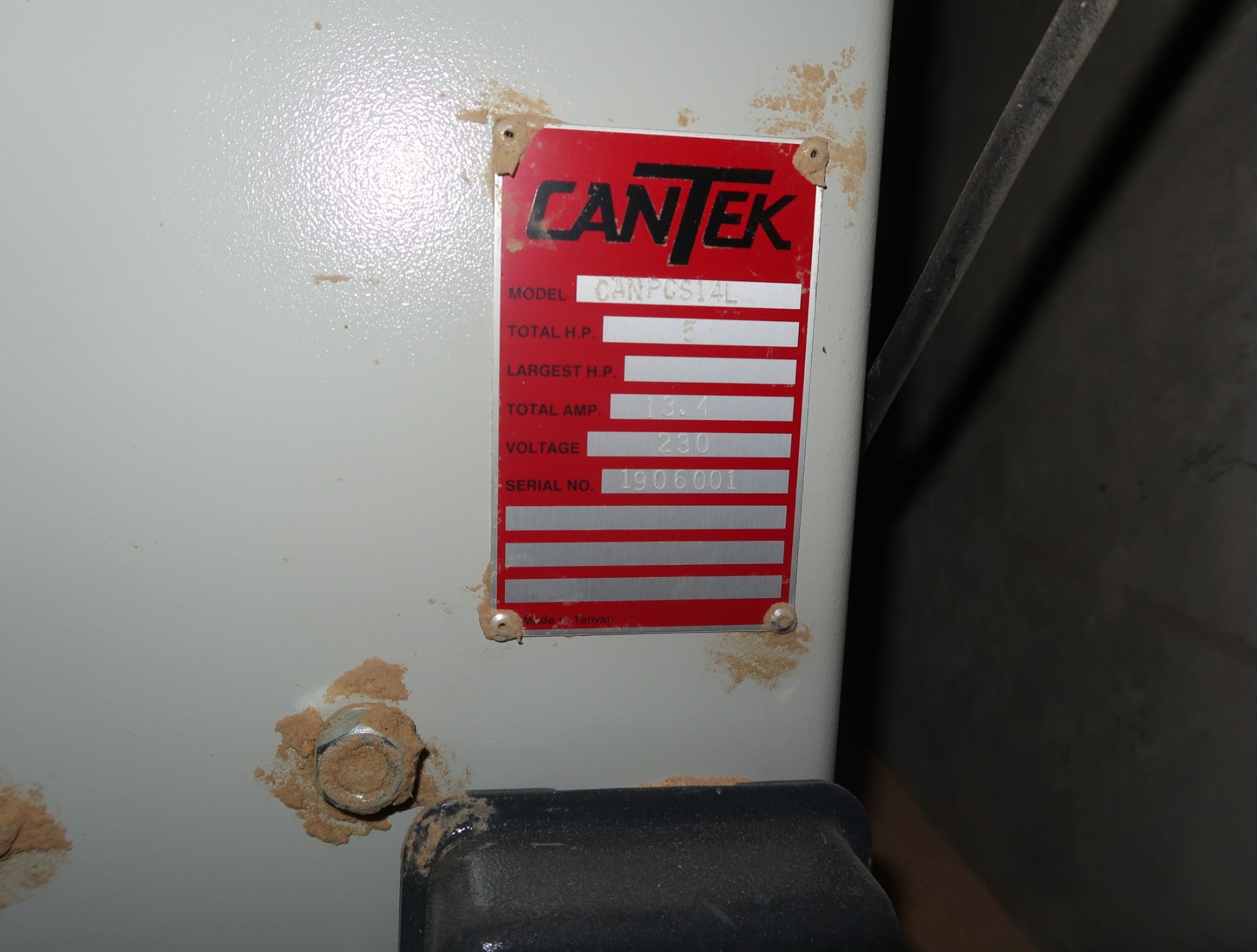 CANTEK UPCUT SAW W/ TIGER ST0P & SUPPORT TABLES, MDL. CANPCS14L, SN. 1906001, 230V, 5HP - Image 4 of 4