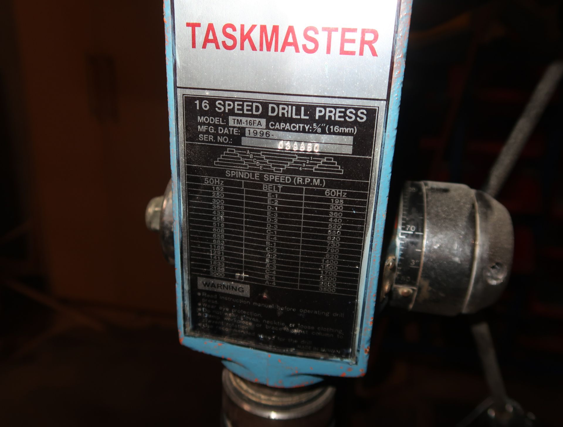 TASKMASTER SINGLE SPEED DRILL PRESS SINGLE PHASE - Image 2 of 2