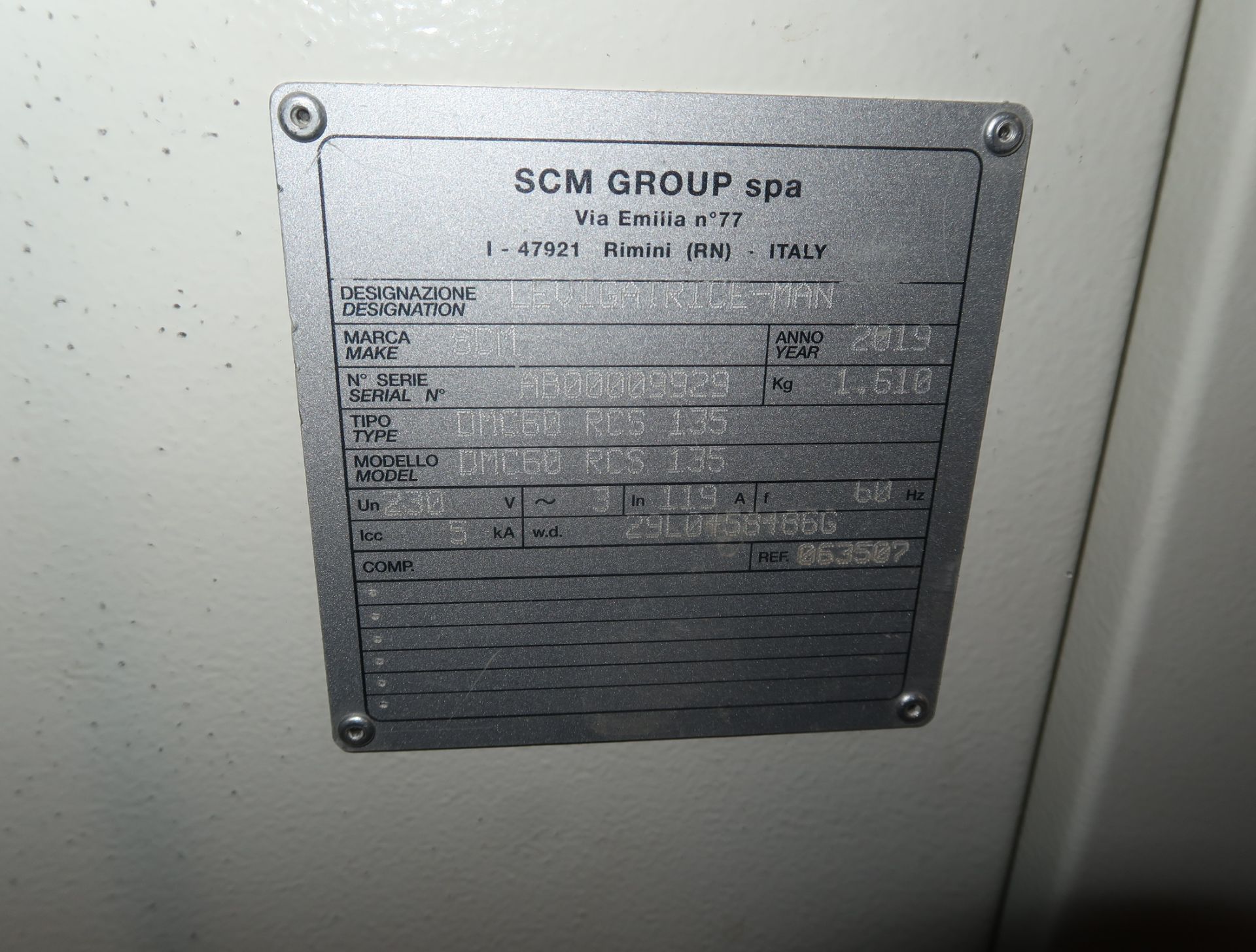 2019 SCM DCM SD60 53" 2-HEAD WIDE BELT SANDER, MDL. DMC60RCS135, 230V 3-PHASE, SN. AB00009929 - Image 2 of 7