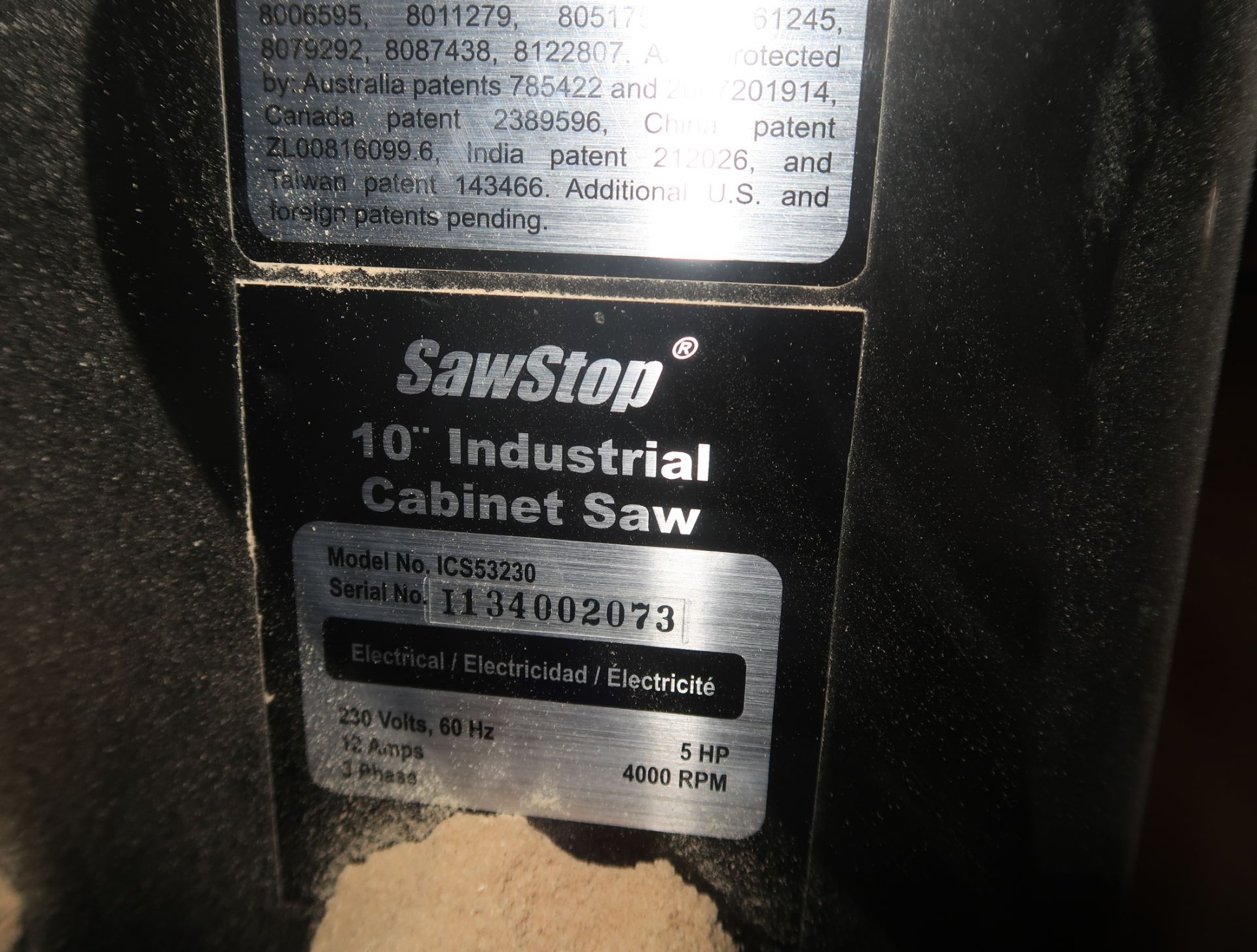 SAW STOP 10' TABLE SAW MDL. ICS53230 220V 3 PHASE - Image 3 of 3