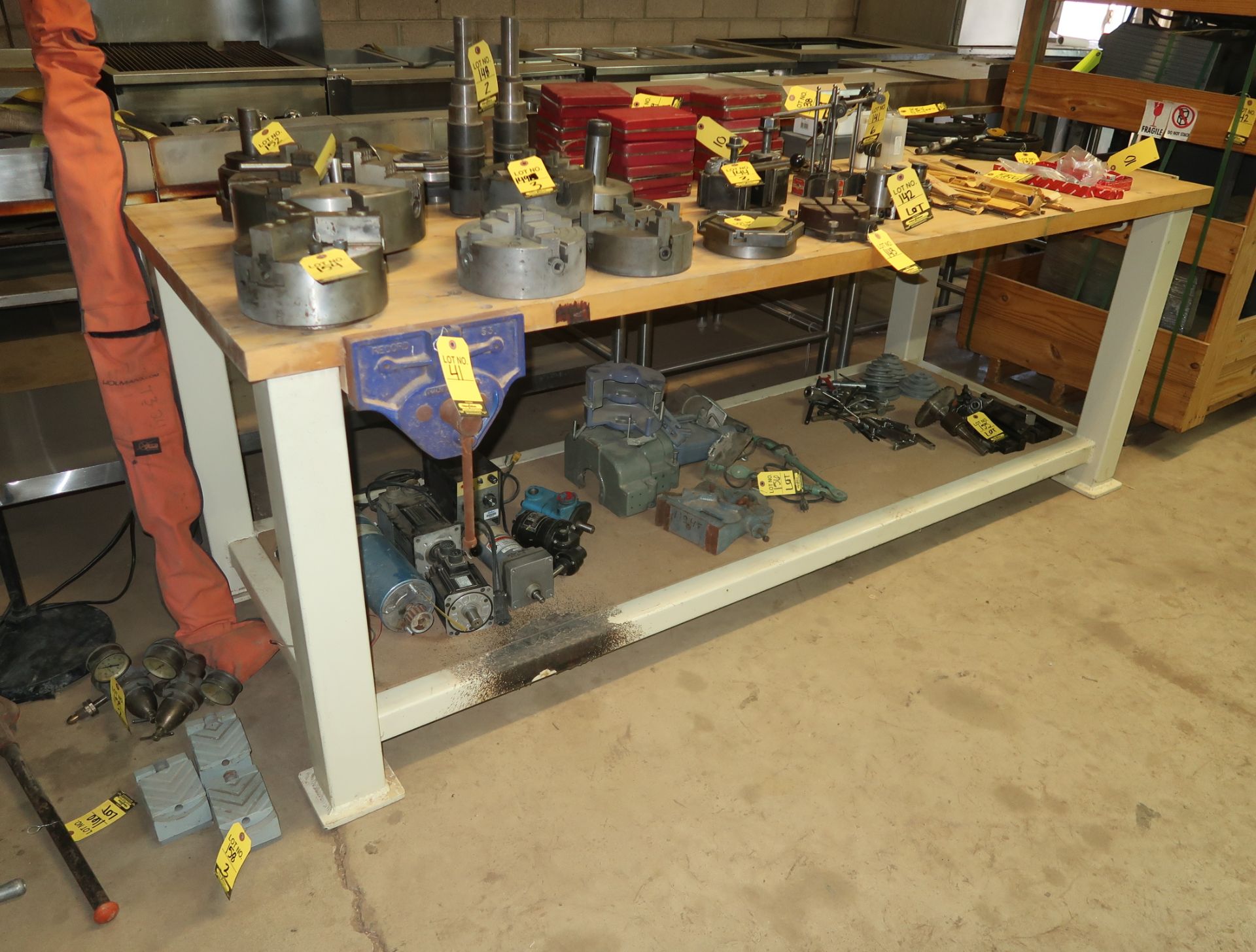 3'X8' WOOD SHOP TABLE W/ 3 VISES