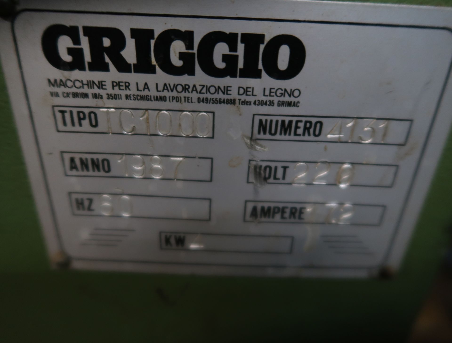 GRIGGIO SHAPER MDL. TC1000 SN. 4131 - Image 2 of 2