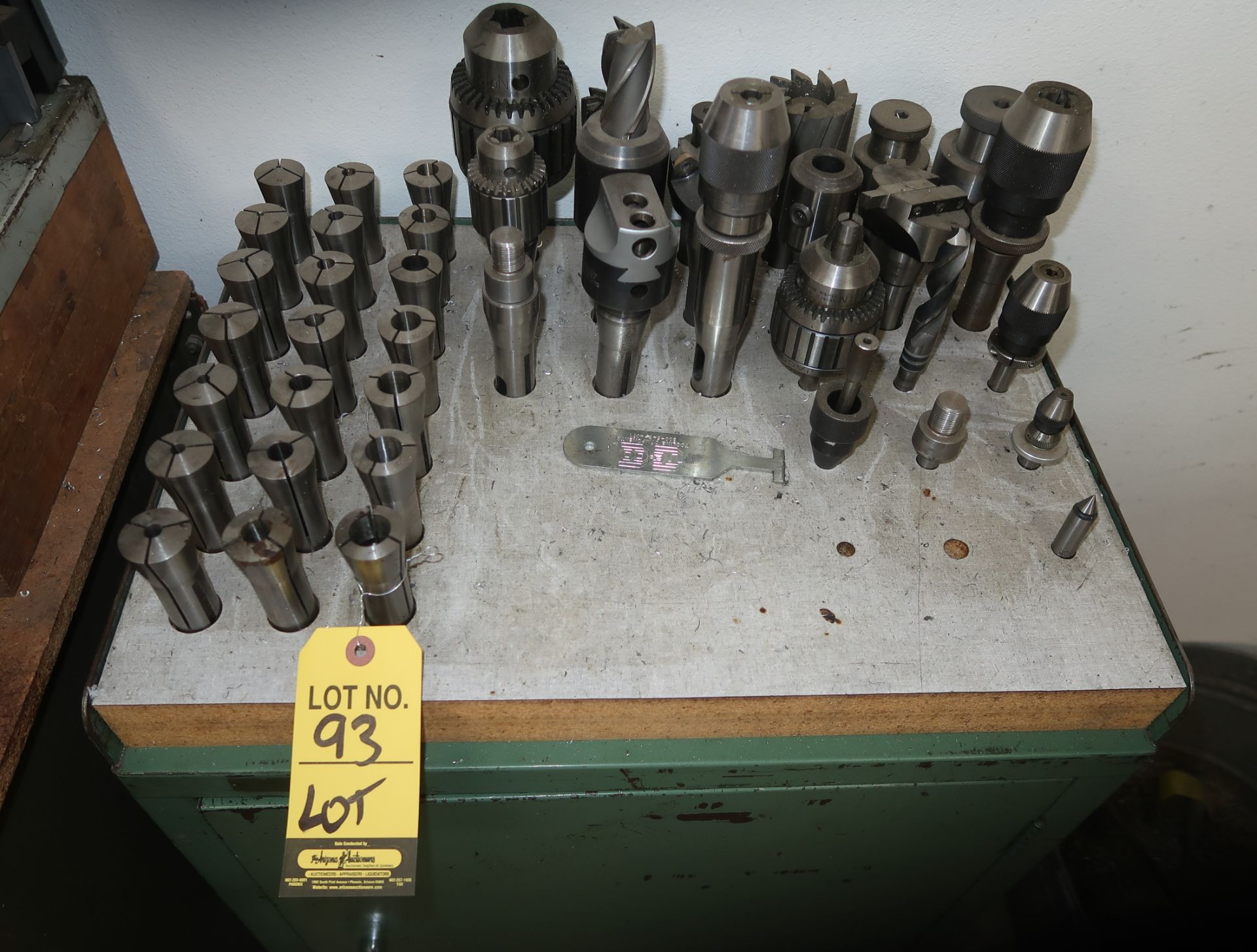 LOT ASST. TOOL HOLDERS, TOOLS, COLLETS W/CABINET