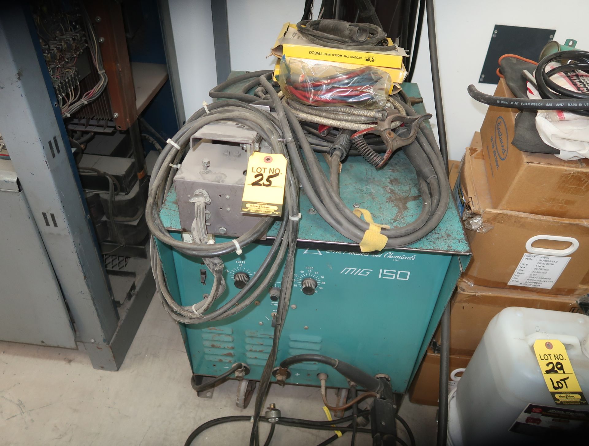 AIR PRODUCTS MIG 150 WELDER W/LEADS, GROUND, TANK, ETC., 230V 1PH
