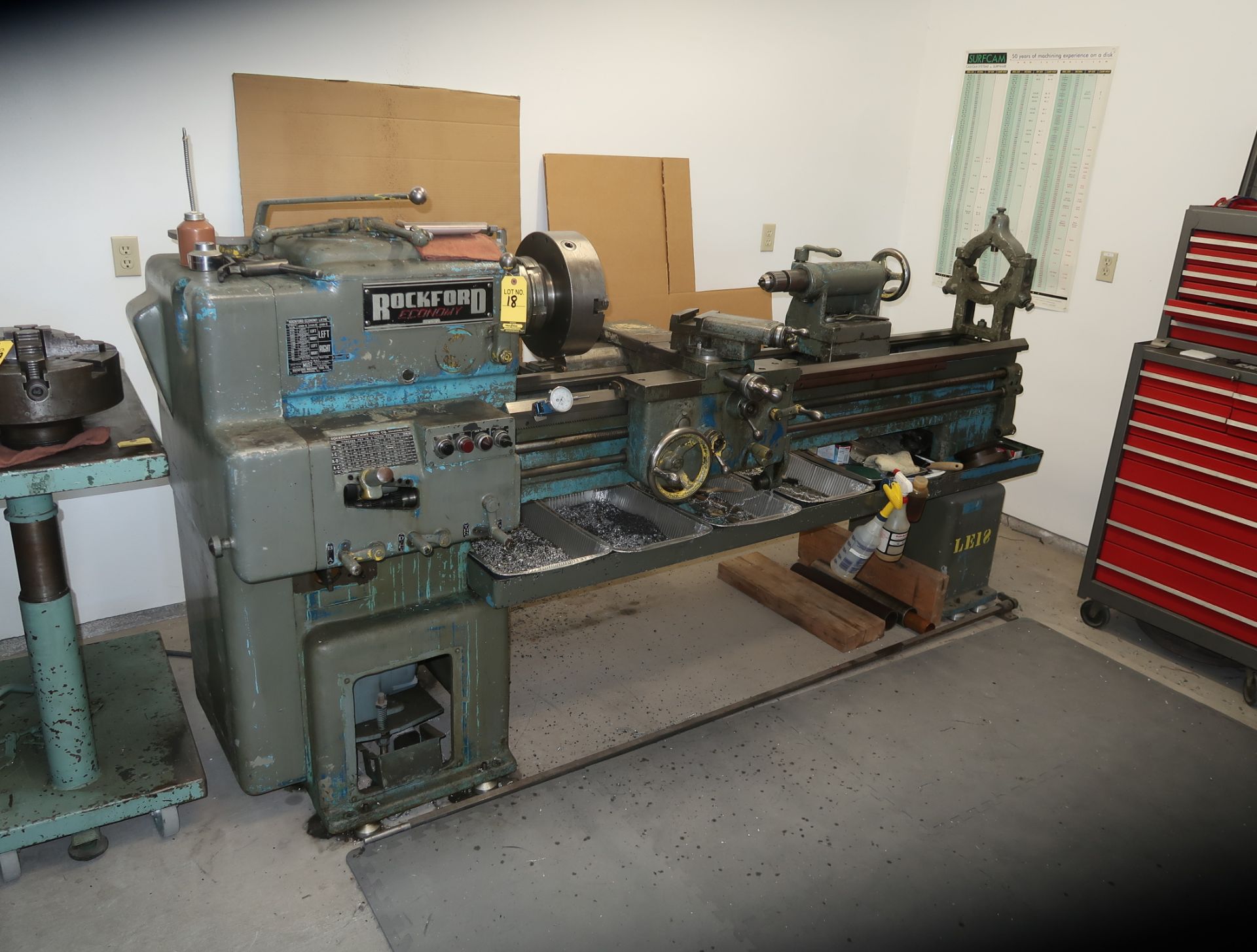ROCKFORD ECONOMY 110H X 86 ENGINE LATHE, THREADING, TAPPERING ATTACHMENT,3-JAW CHUCK, TAIL STOCK,