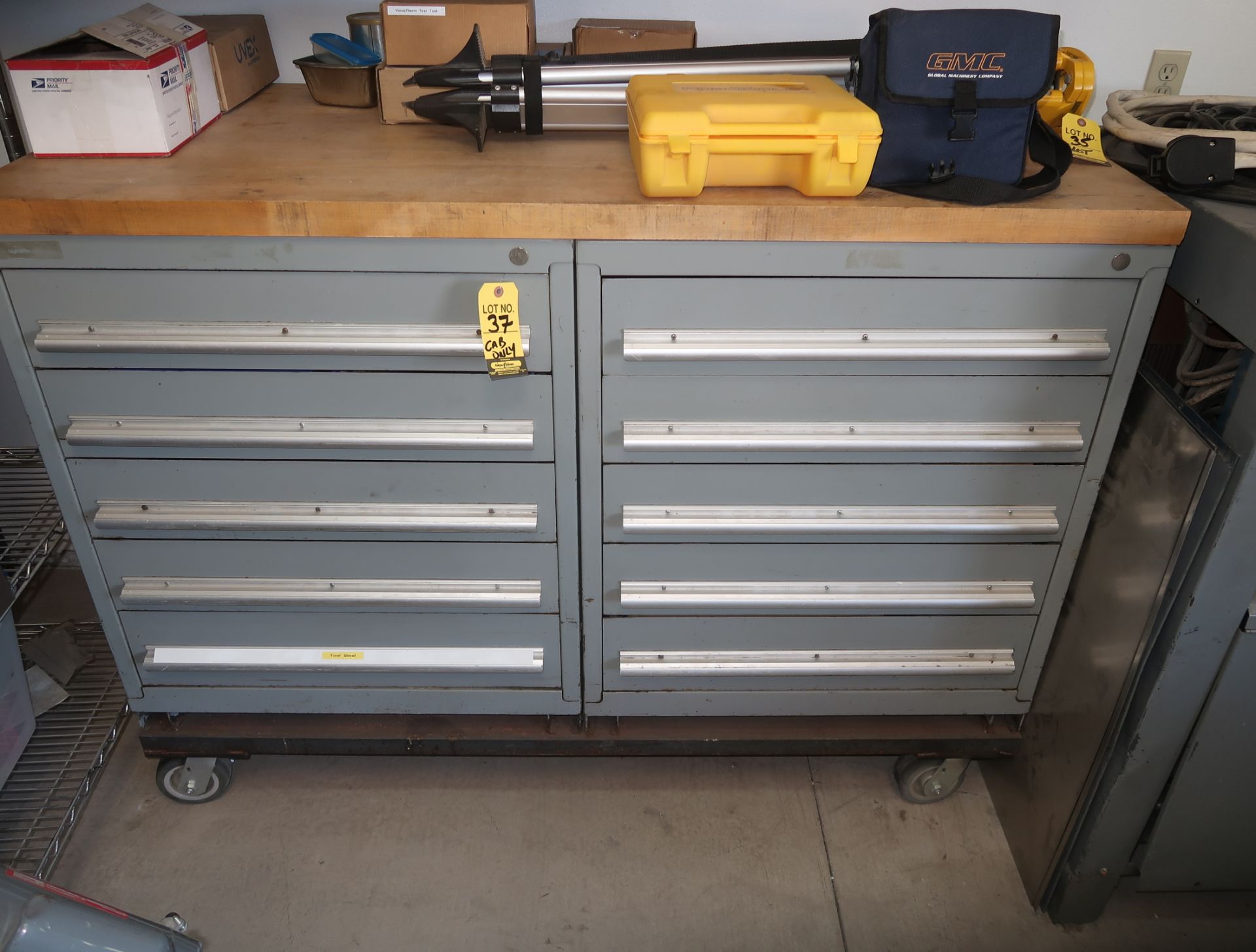 LOT (2) 5-DRAWER SHOP CABINETS ON HEAVY DUTY DOLLY (NO CONTENTS, CONTENTS ARE PART OF LOT 100)