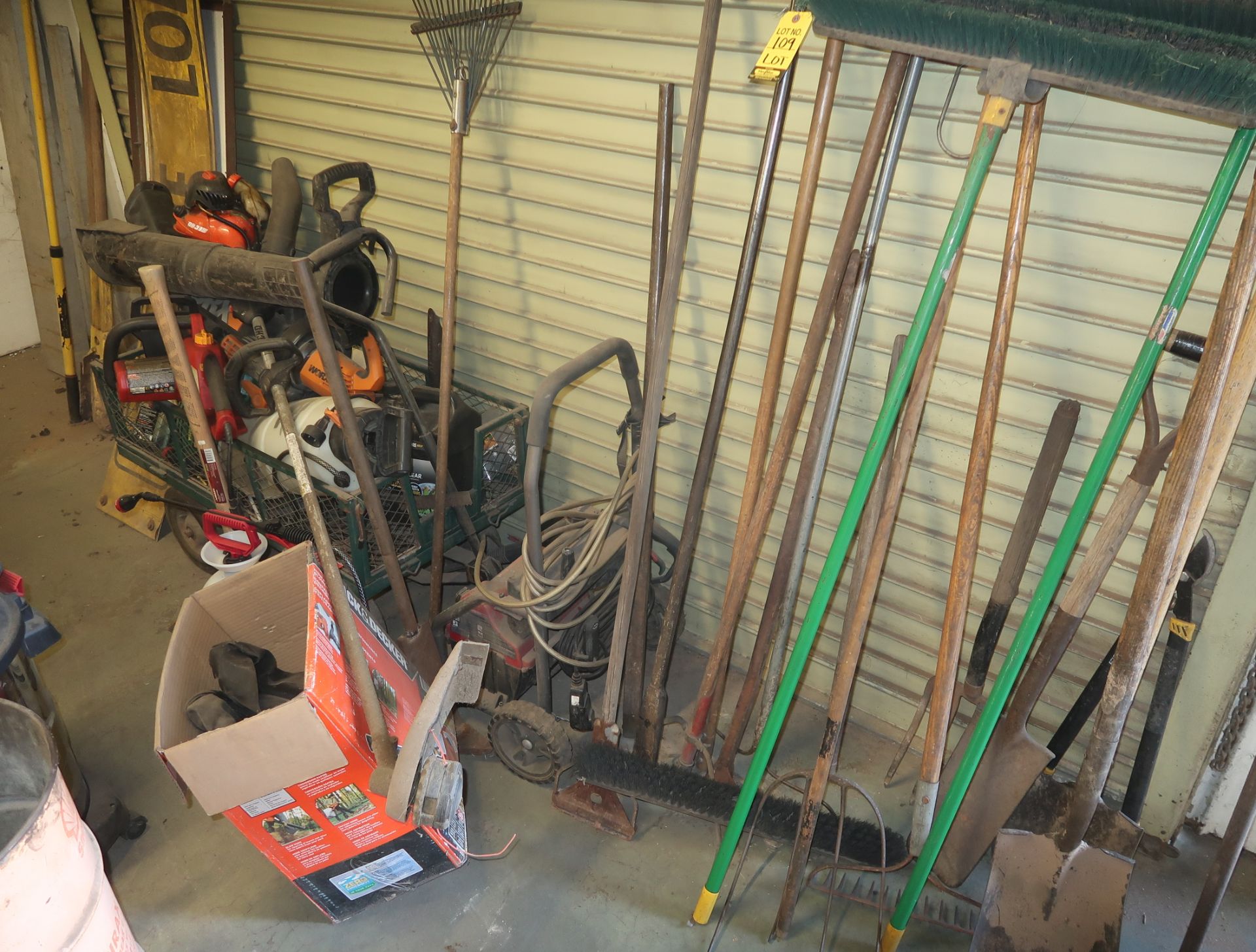 LOT ASST. LAND SCAPING TOOLS, WEED EATER, CHAIN SAW, BLOWER, PRESSURE WASHER, WAGON, ETC.
