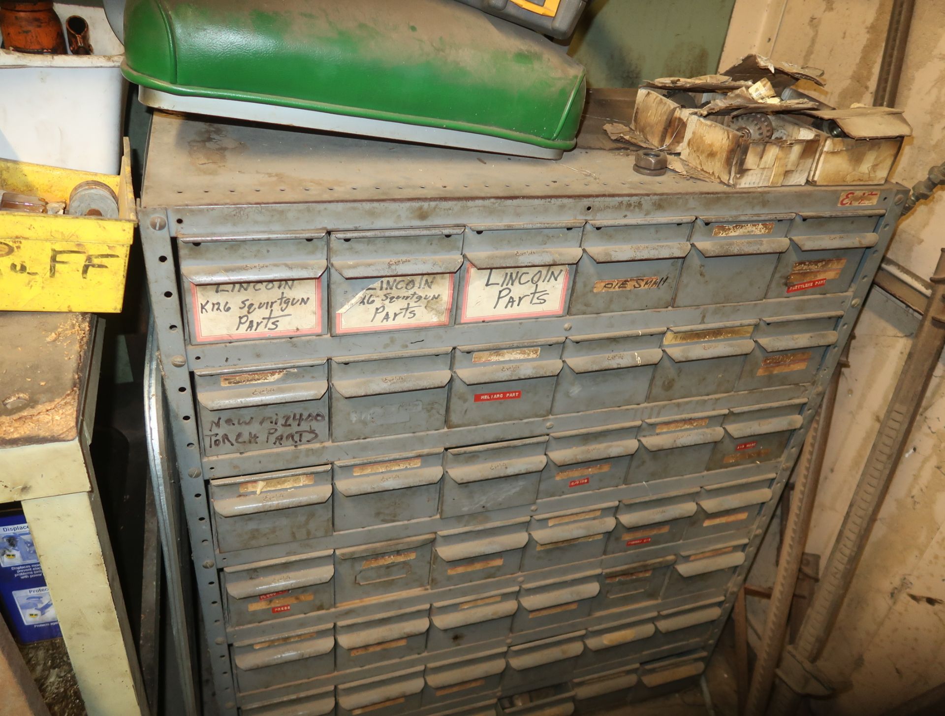 LOT WHEEL CHALKS, T-HANDLE WRENCHES, PARTS BIN, ETC. - Image 2 of 2