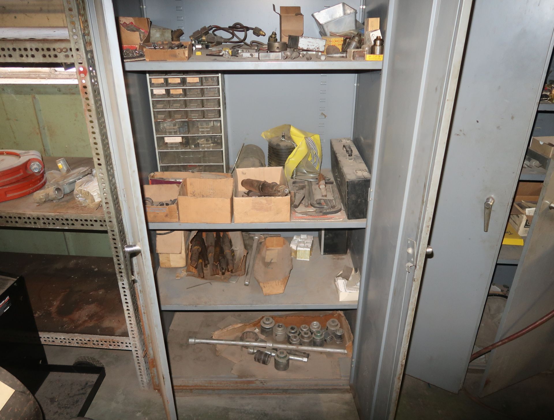 LOT SUPPLY CABINET W/CONTENTS (DRILLS, PIPE PLUGS, ETC.)