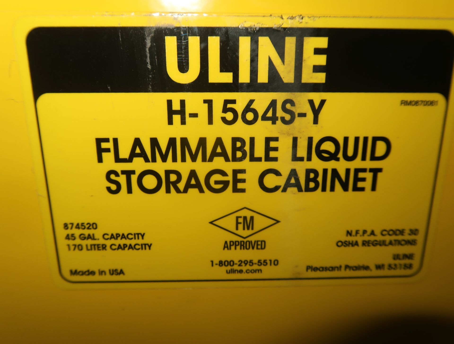 ULINE 45 GAL FLAMMABLE STORGE CABINET H-1564S-Y - Image 2 of 2