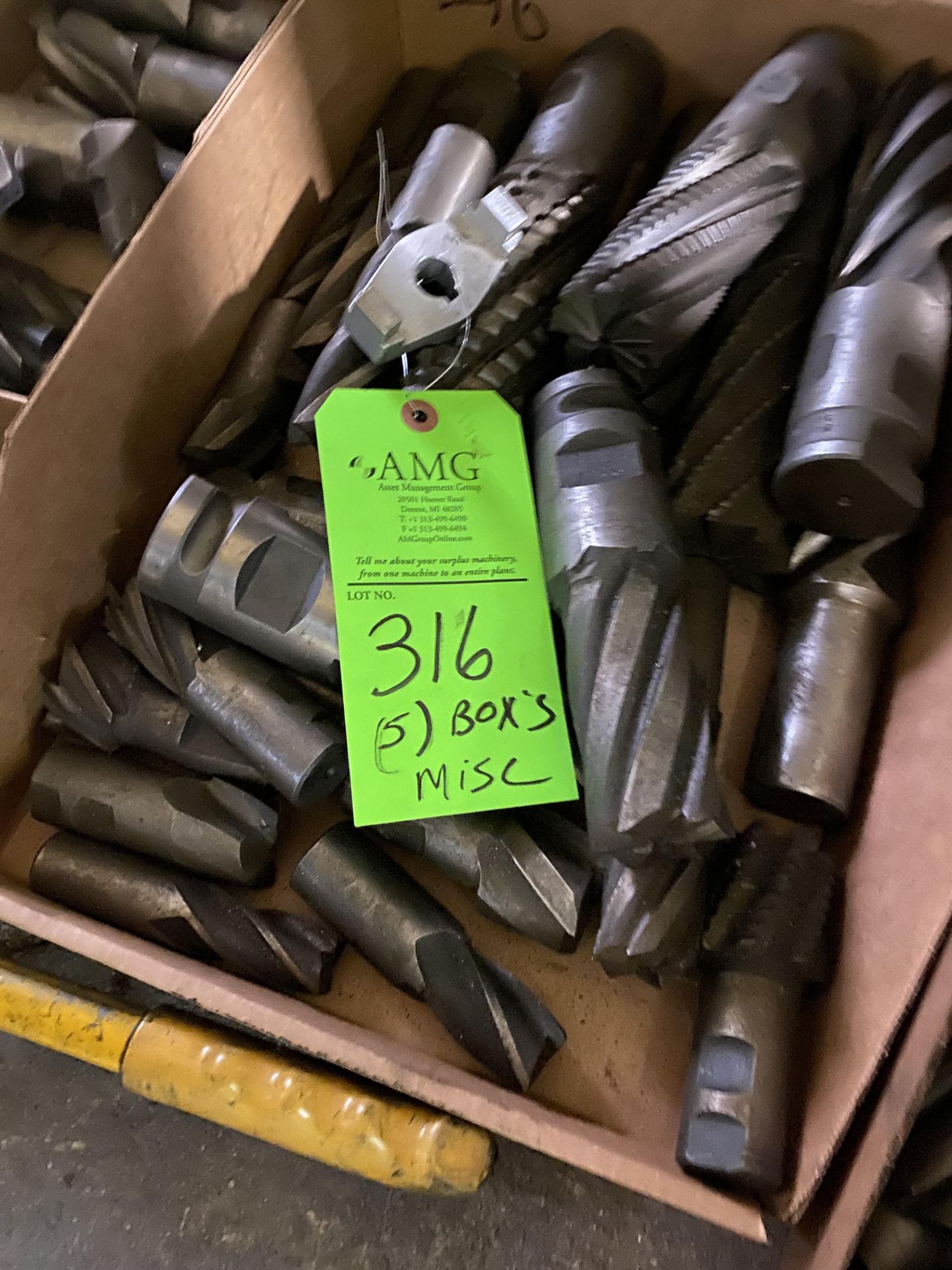 (5) Boxes of Misc. Cutters, Hold Downs & Tooling