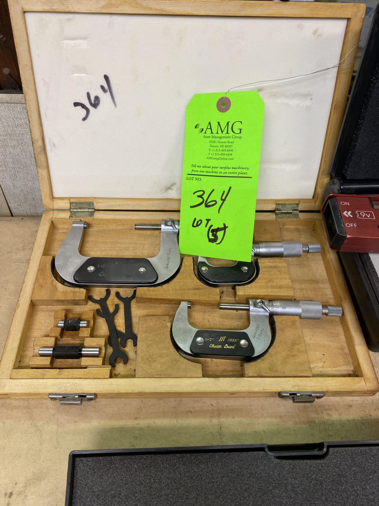 Lot of Mitutoyo Micrometer, Digital Caliper, Brown & Sharpe Taper Checking Kit, Angle Meter Level