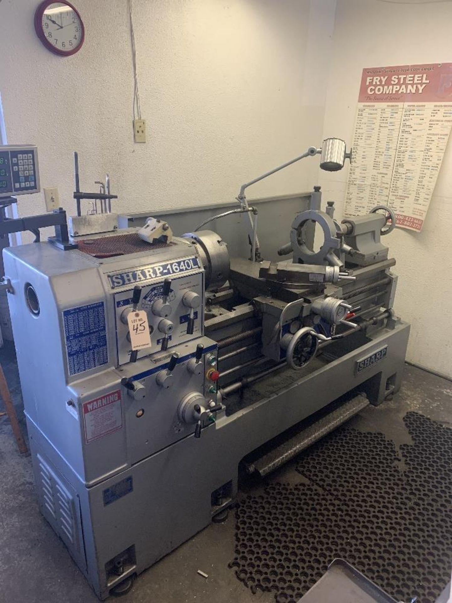 45. Sharp 1640L engine lathe w/ callet holder -3 jaw chuck 10in - 3ft bed (ser.1009218)