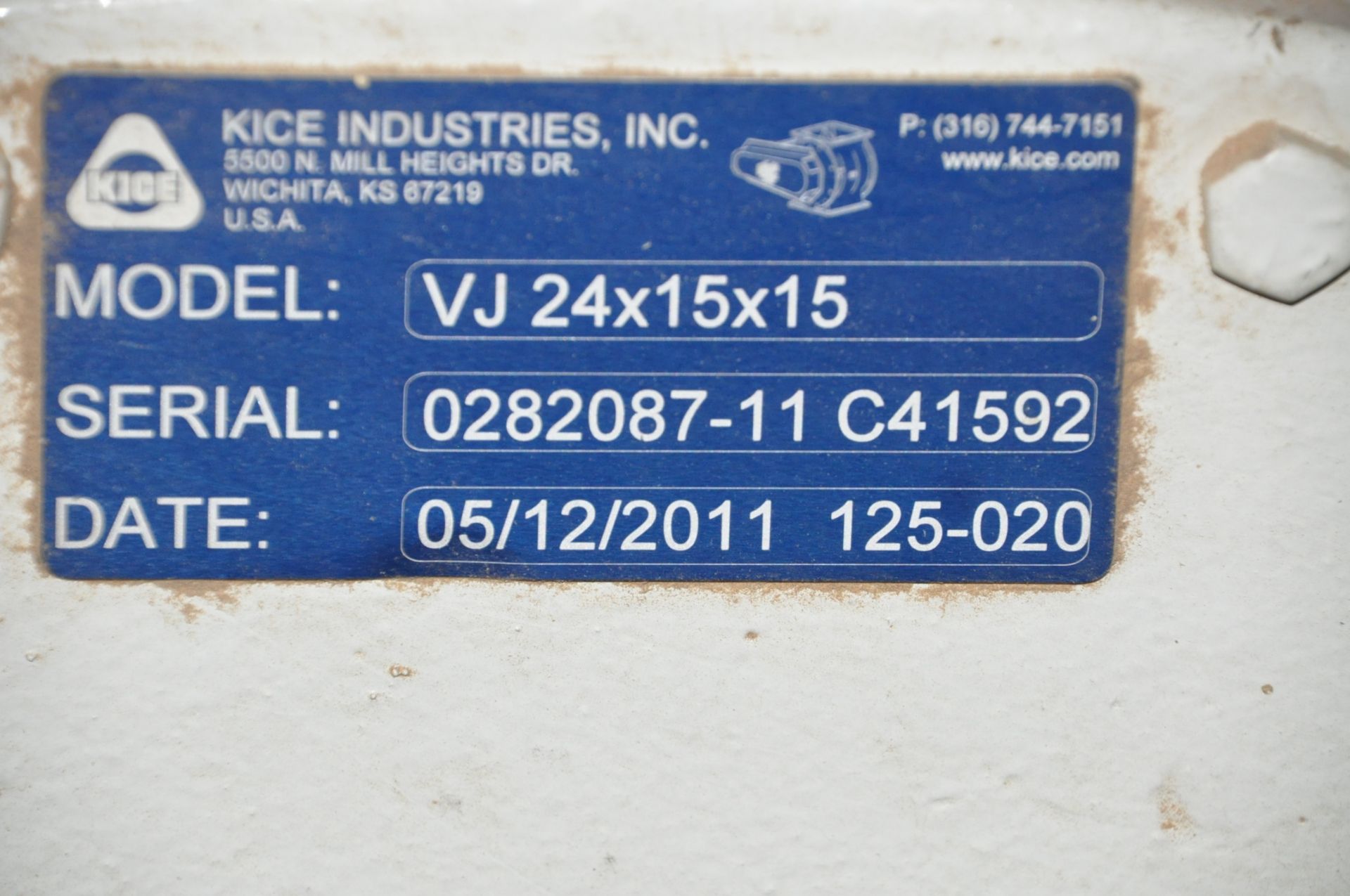 Kice Model VJ24x15x15, Airlock Rotary Valve, S/n 0282087-11 C41592 (5/12/2011), - Image 5 of 5