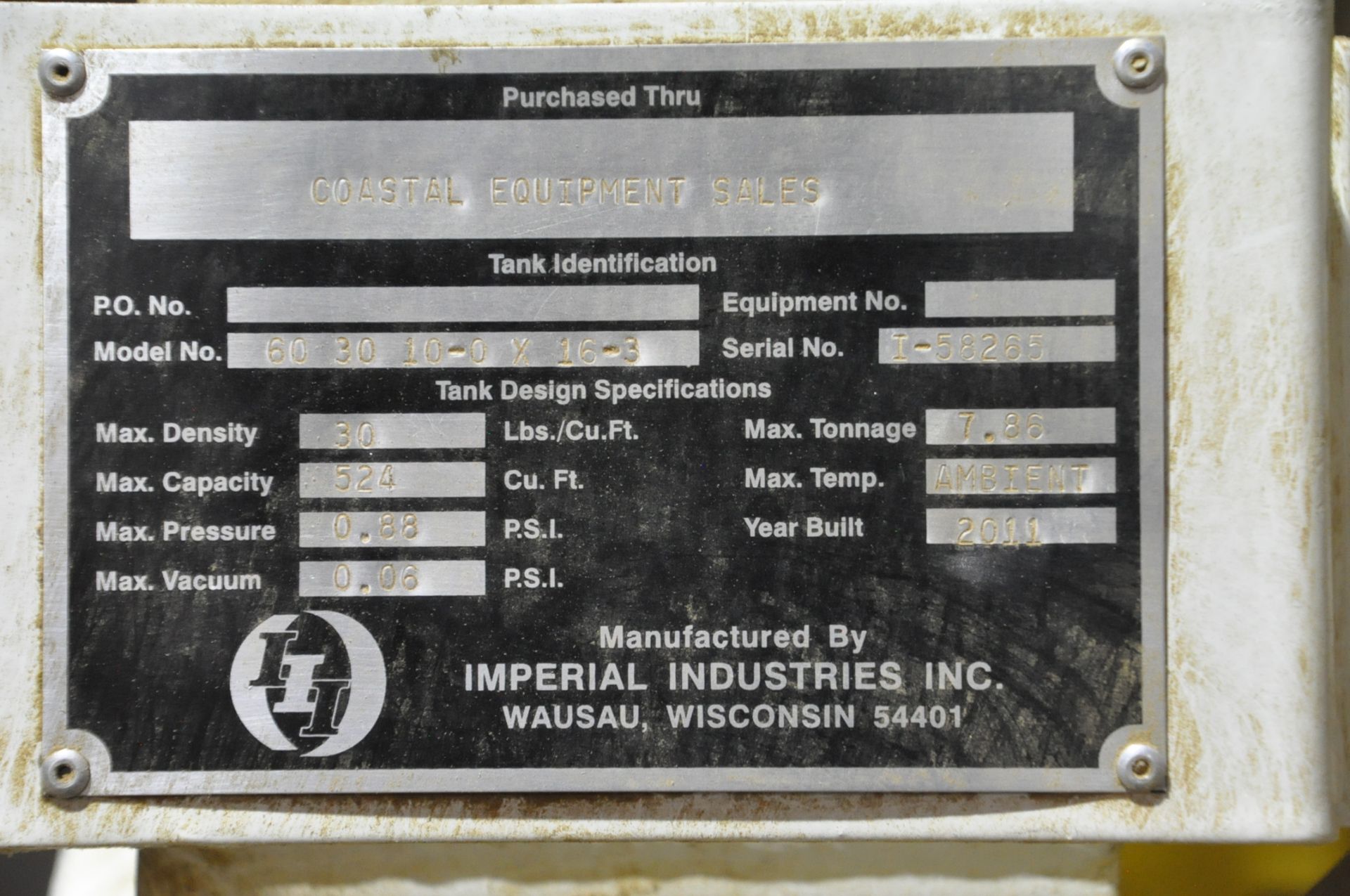 Imperial Industries Model 603010-0x16-8, Steel Hopper/Feeder, S/n N/a (2011), - Image 6 of 6