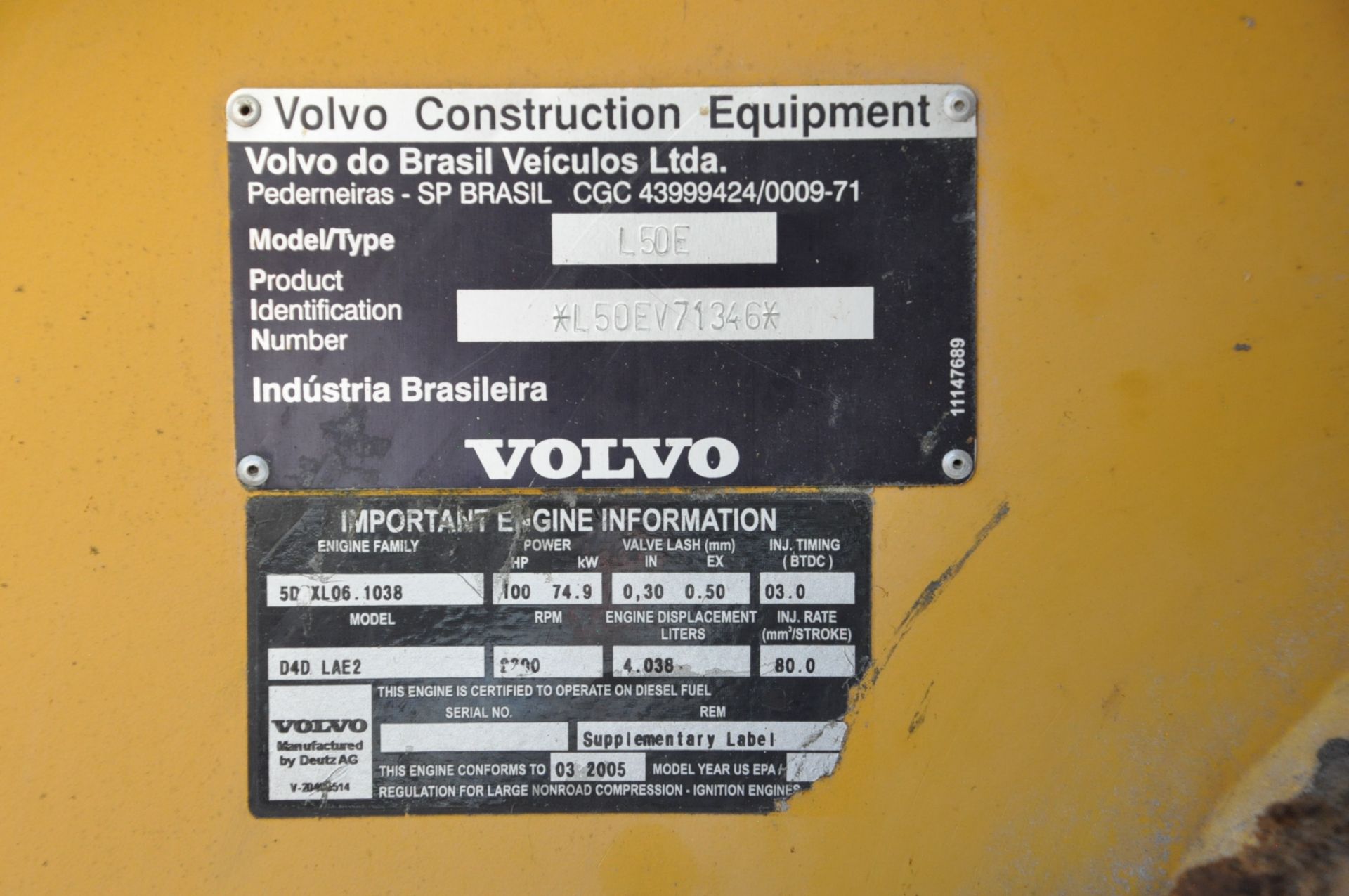 Volvo Model L50E Wheel Loader, S/n L50EV71346 (2005), Enclosed Cab, 100-HP - Image 12 of 13