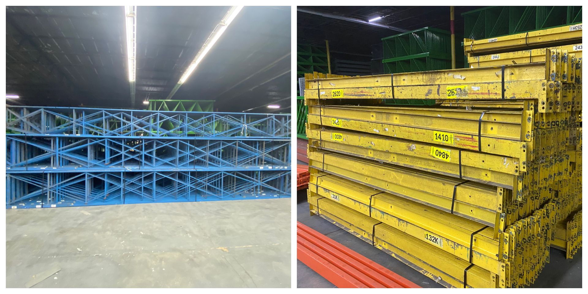 9 BAYS OF STRUCTURAL STYLE PALLET RACKS - 9 BAYS X 1 LINES X 30'H X 36"D X 112"W