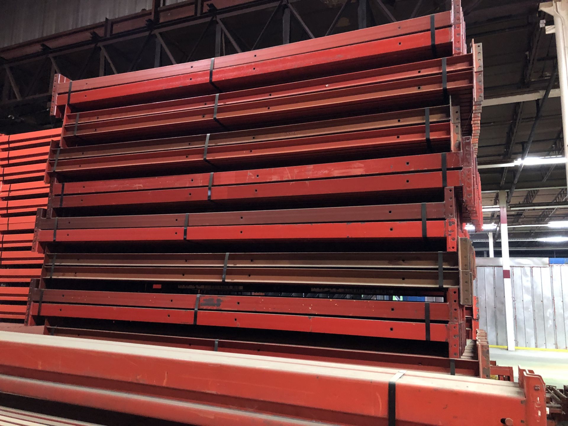 9 BAYS OF 10.5'H X 42"D X 102"L STRUCTURAL STYLE PALLET RACKS