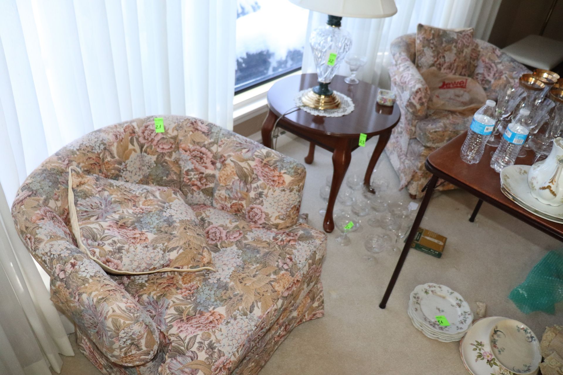 Pair of floral upholstered armchairs, approximate height 28"