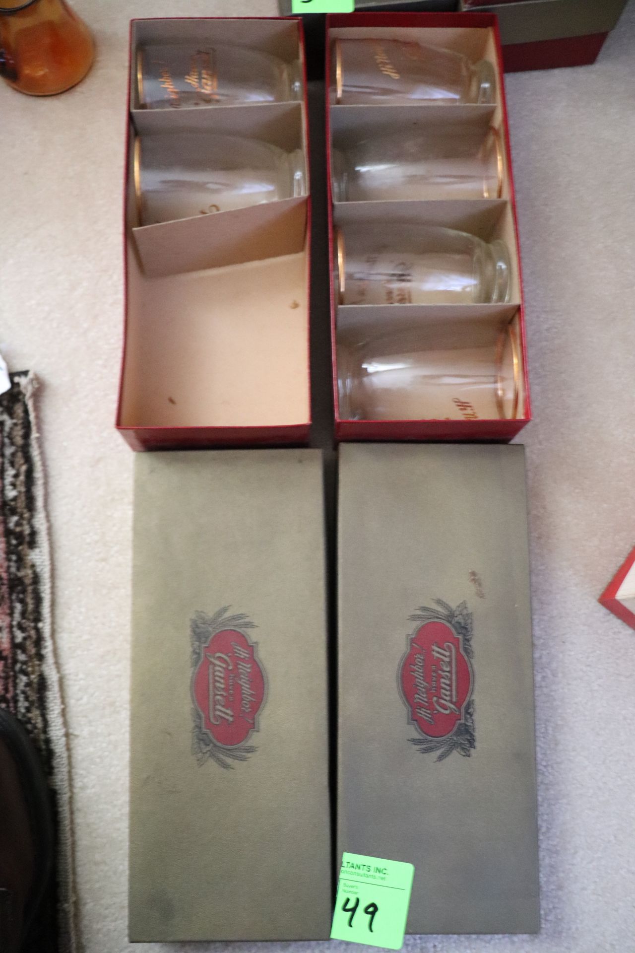 Set of Gansett glasses, one box incomplete