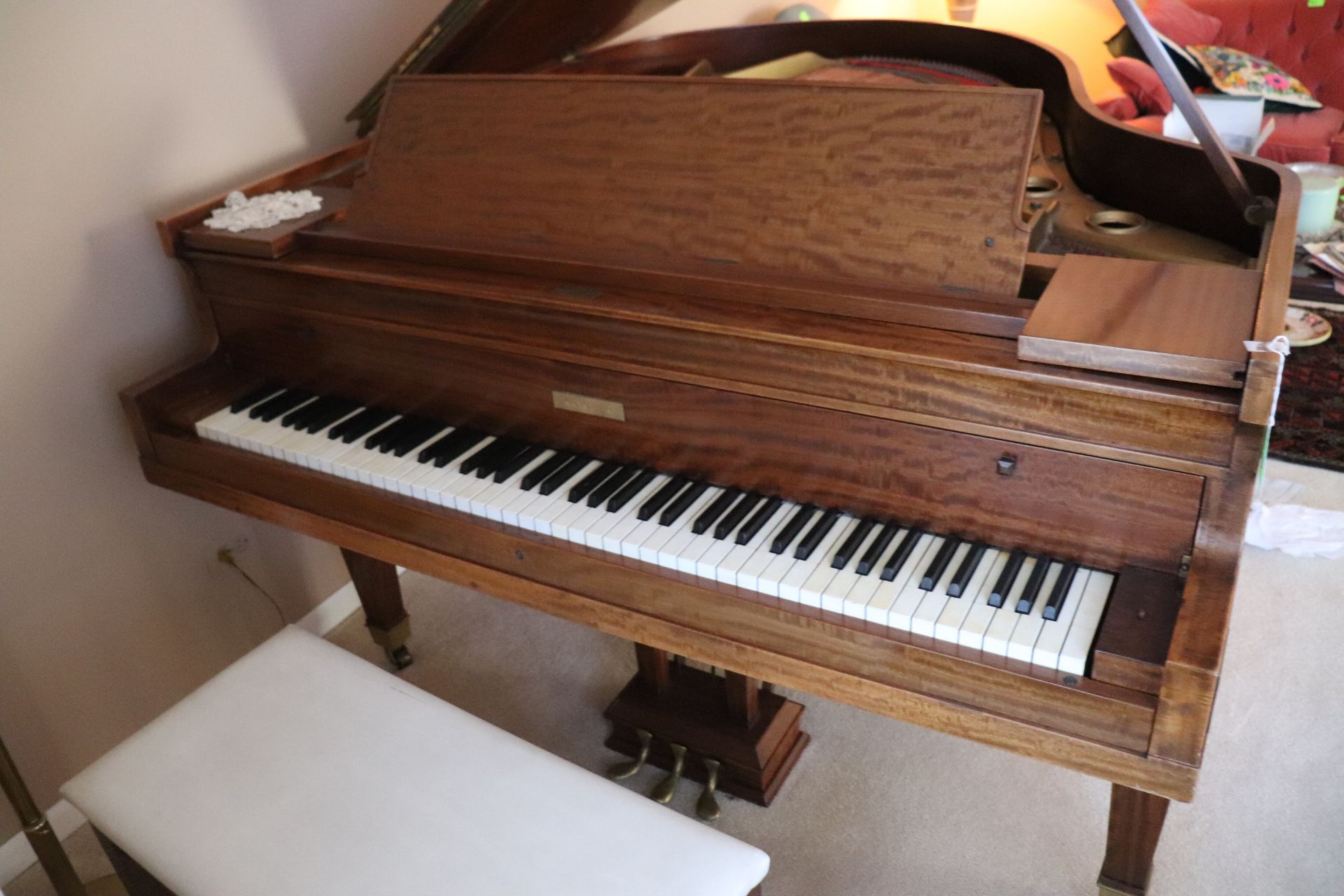 Krakauer baby grand piano contained in a mahogany case complete with bench, approximate height 39", - Image 3 of 12