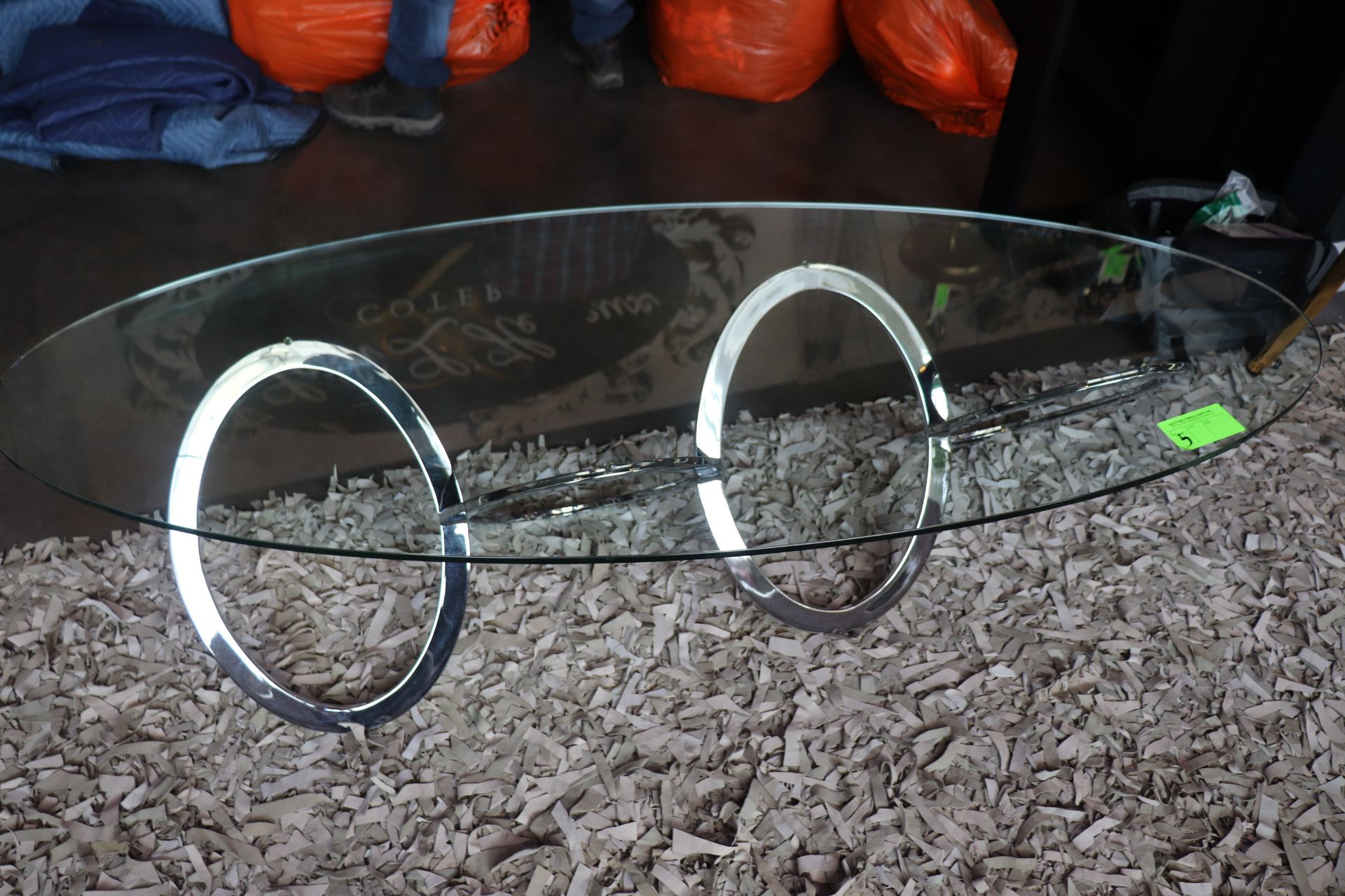 circular chrome and glass coffee table 18" height - Image 2 of 3