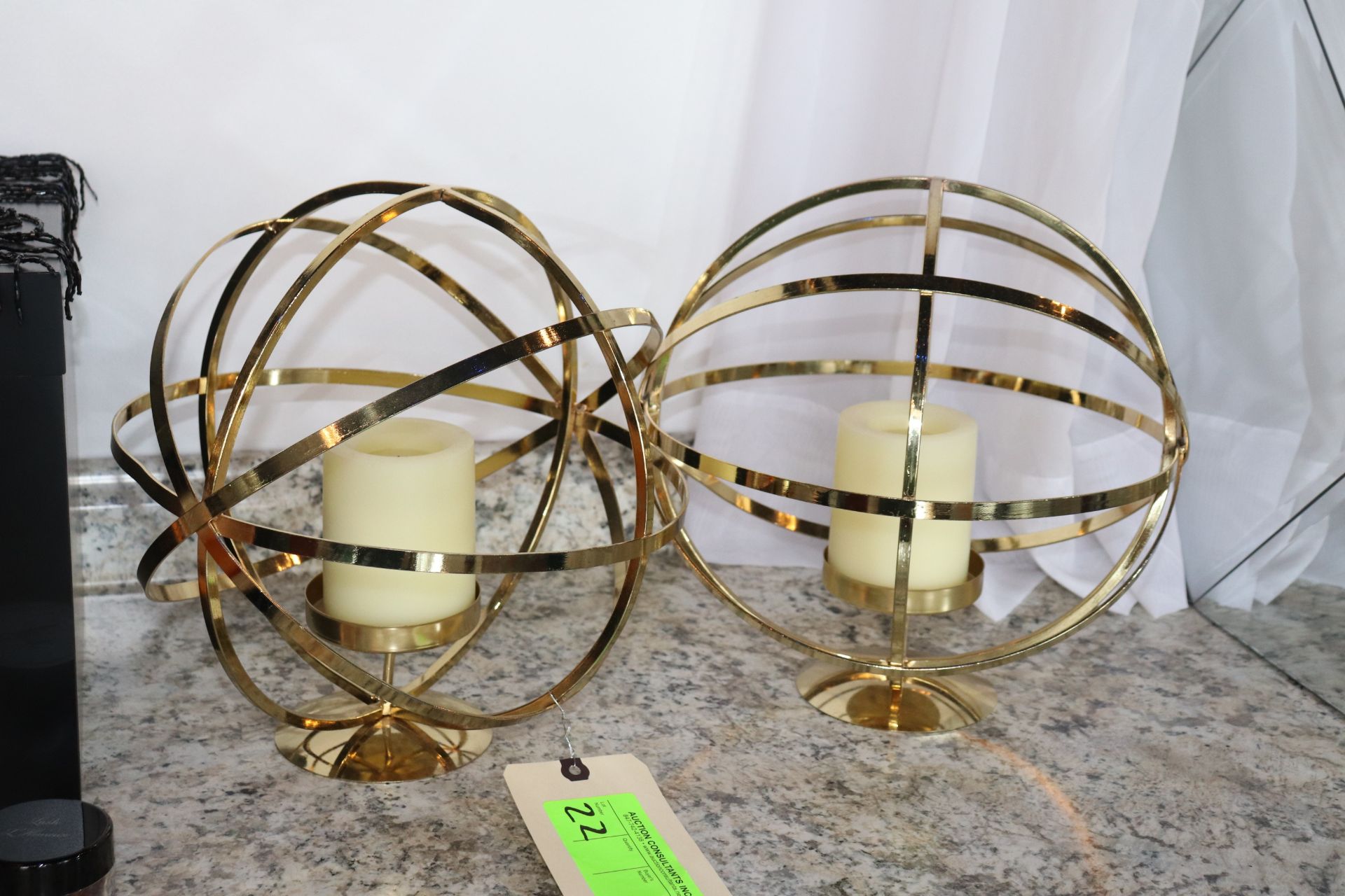 2 spherical candle holders 12" height