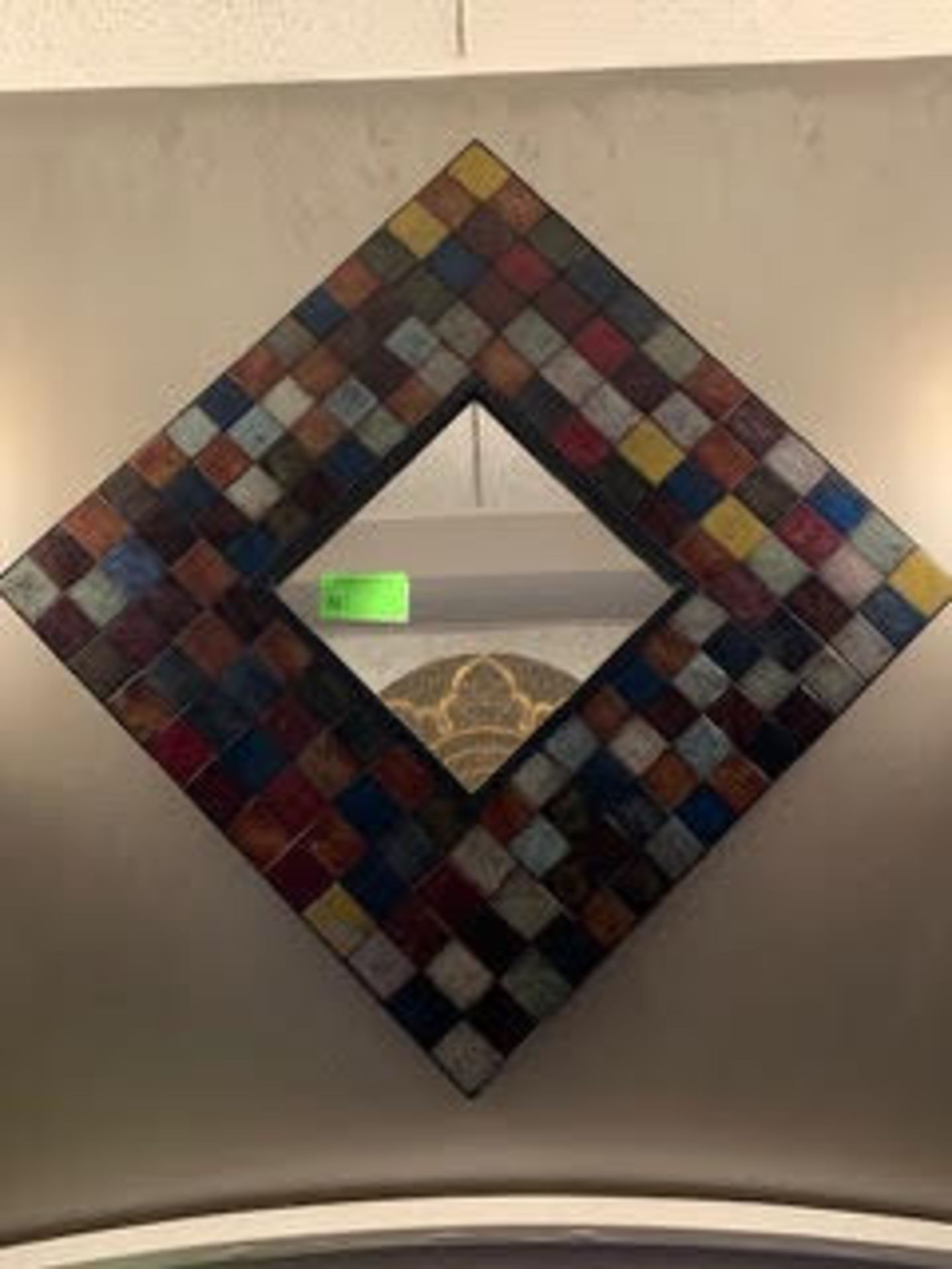 Square wall mirror with multi-colored tiles 30.5” x 30.5”