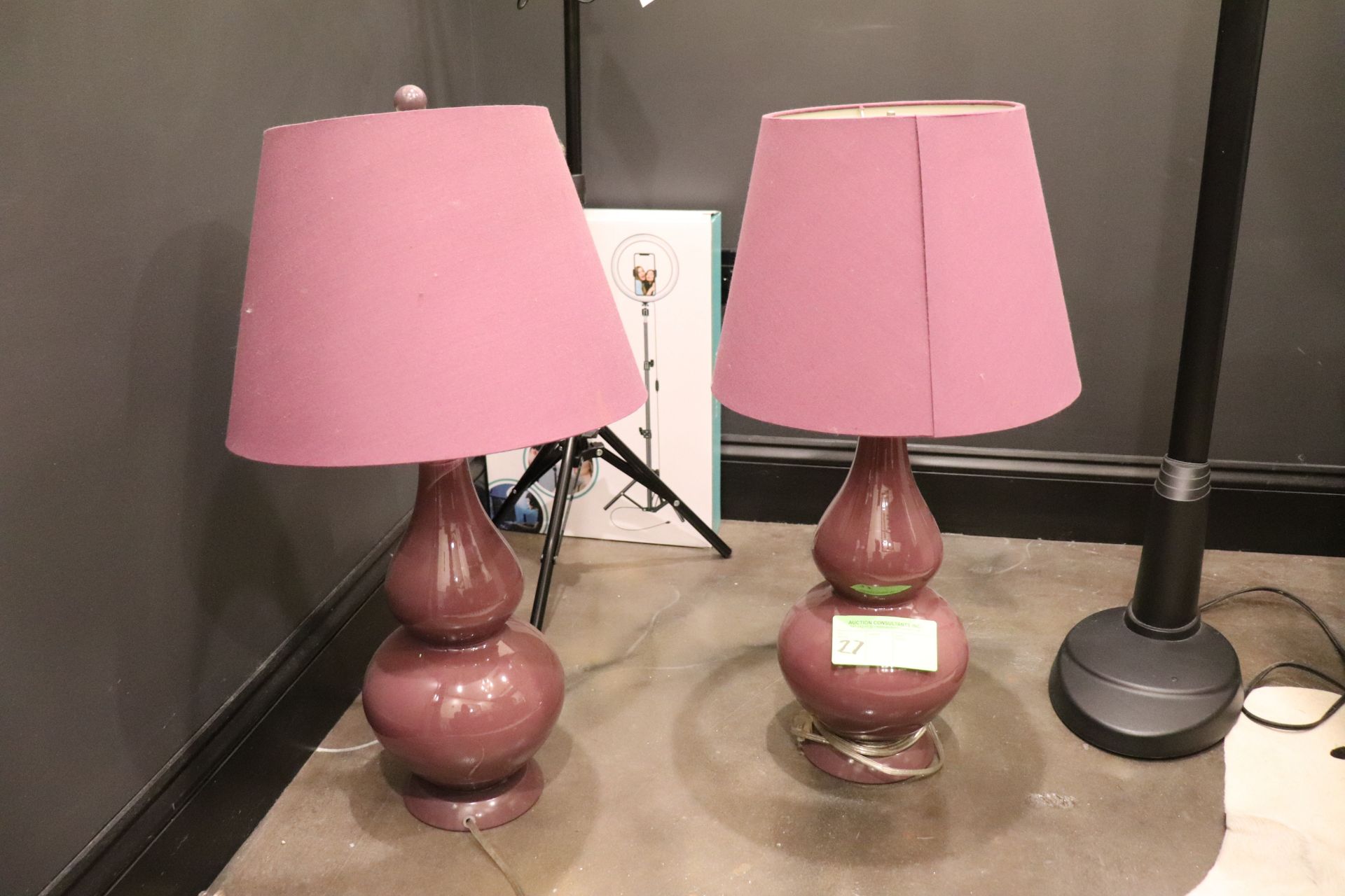 Pair of purple table lamps 28" high