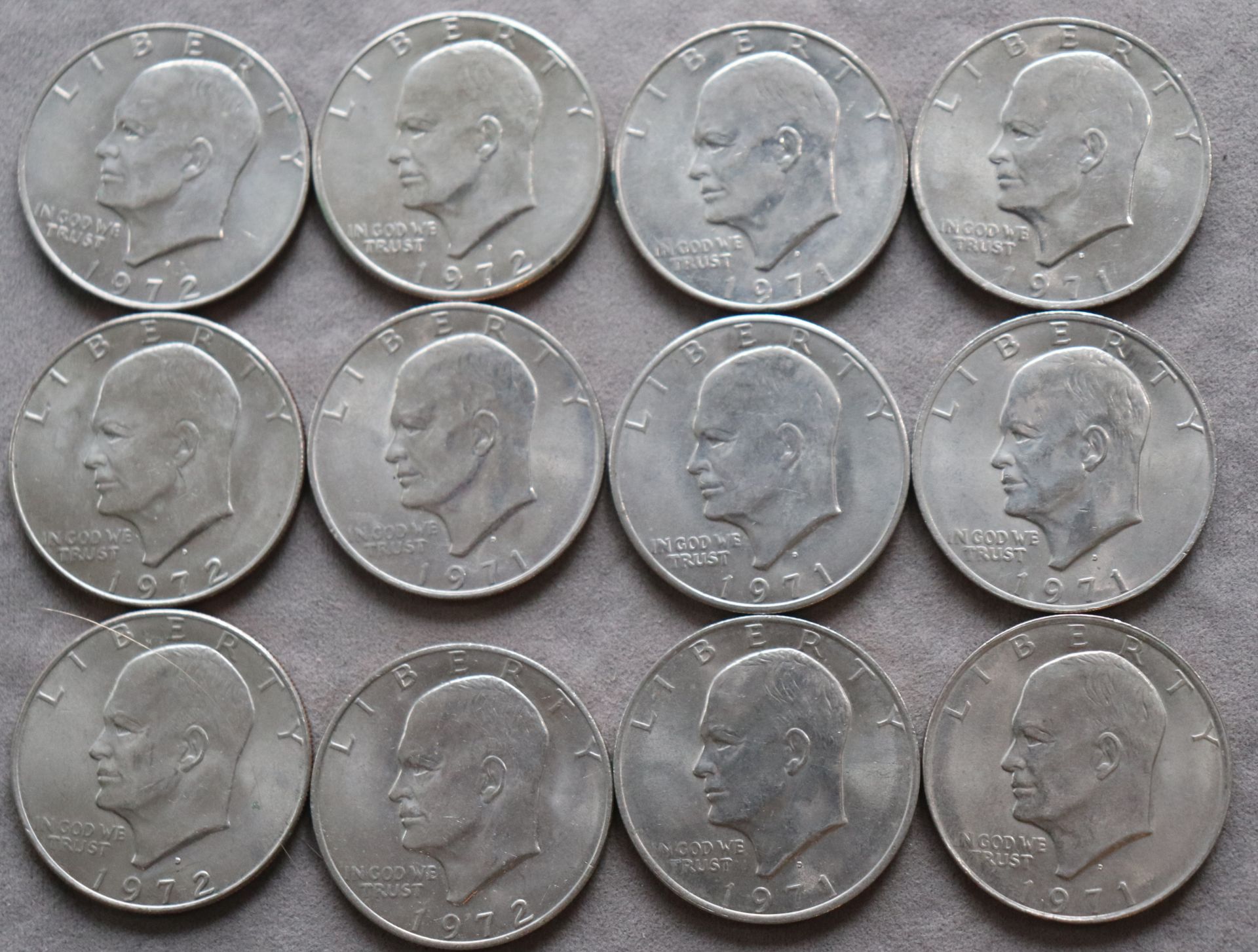 12 Eisenhower dollar coins 1971-1972