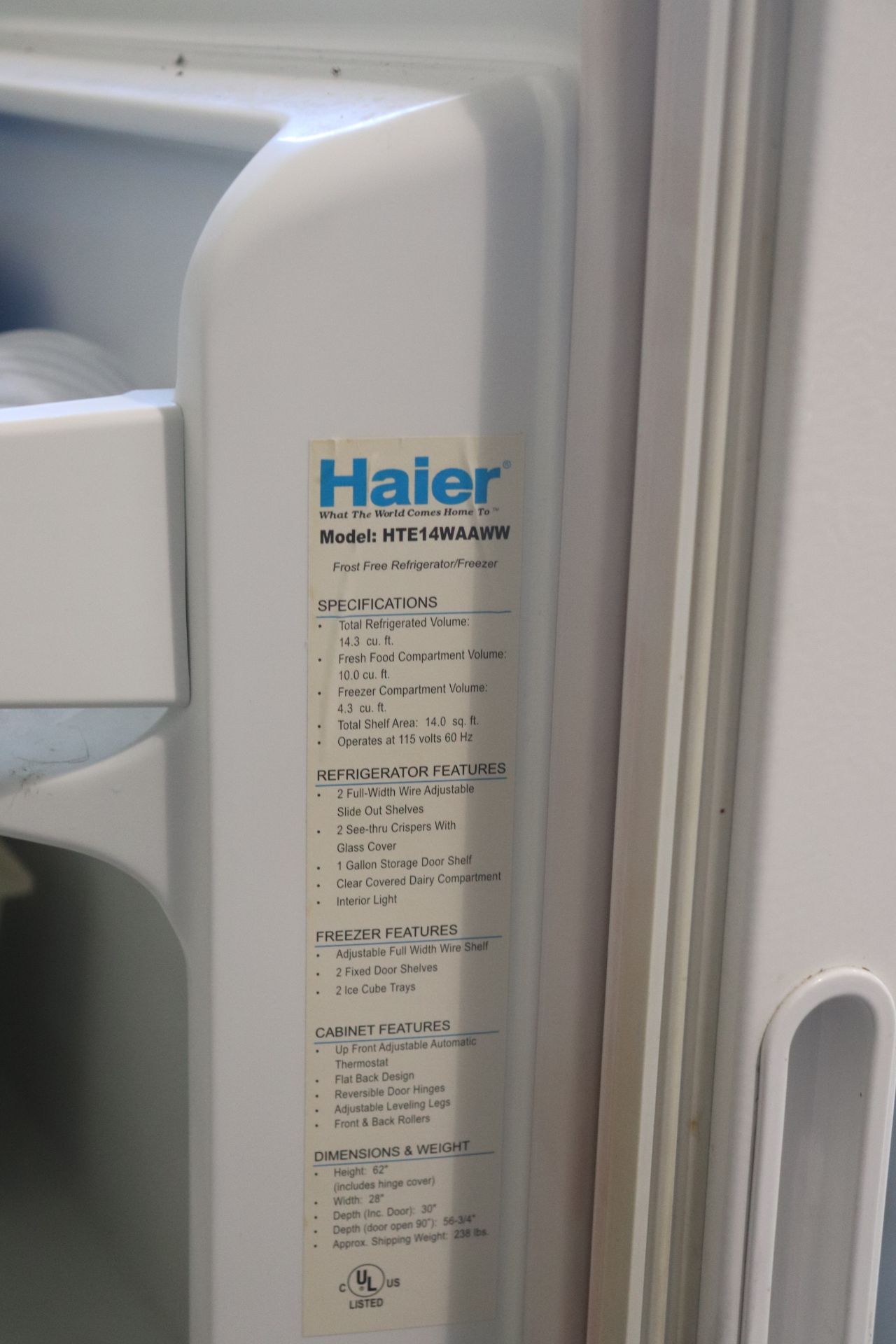 Haier model HTE14 residential refrigerator - Image 2 of 3