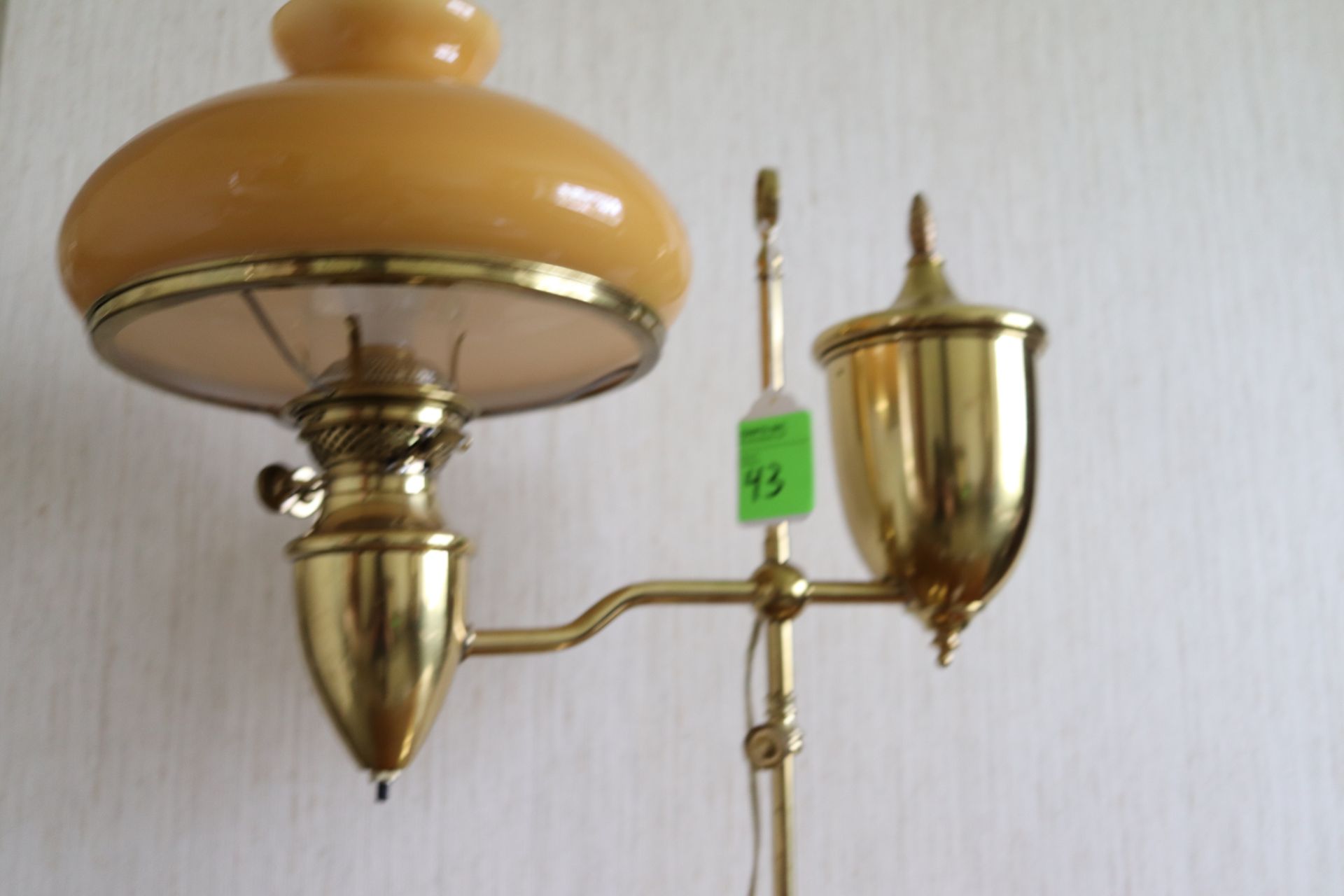 brass candle design table lamp fitted with a beige shade, approximate height 24" - Image 2 of 3