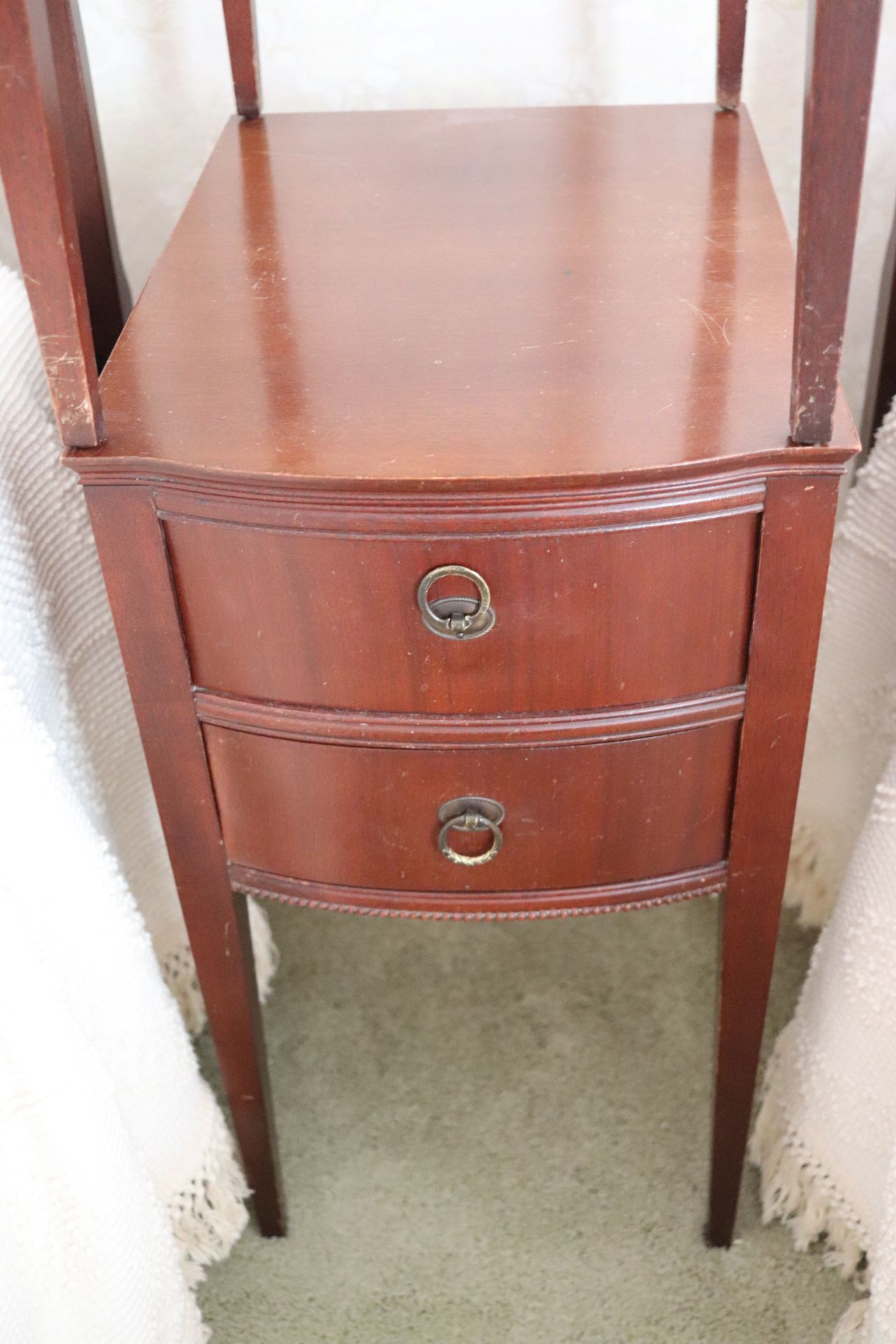Two Victorian style mahogany side tables fitted with two drawers with brass pulls, 13-1/2" x 19" x 2 - Image 3 of 3