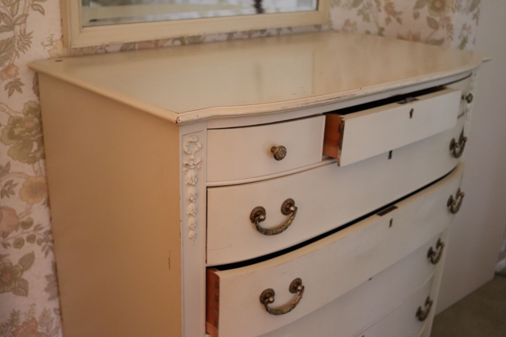 Victorian style painted white dresser fitted with three short drawers over five long drawers with br - Image 5 of 5