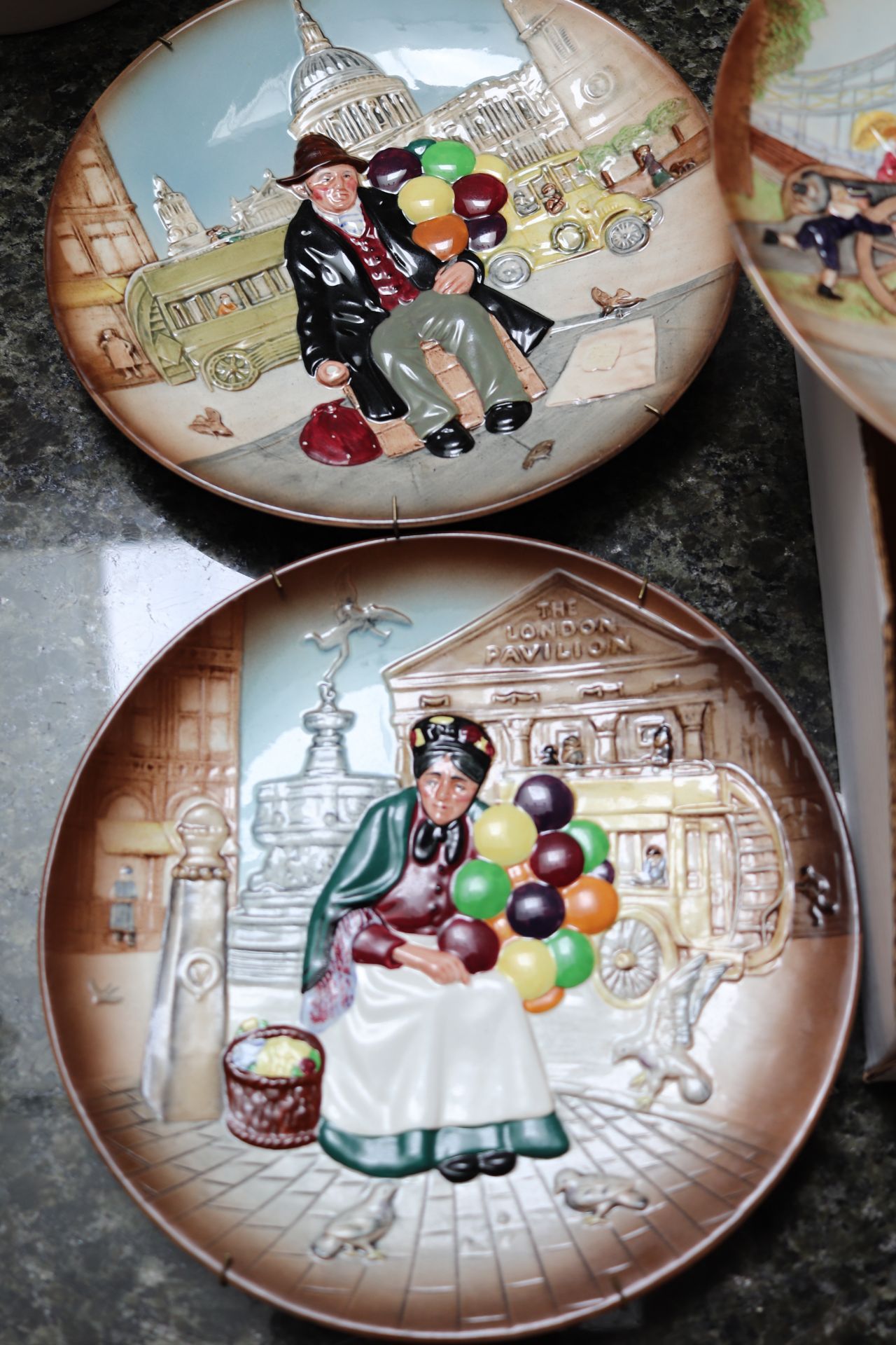 Three decorative plates by Royal Doulton, "Balloon Man", "Biddy Penny Farthing" and "The Old Balloon - Image 2 of 5