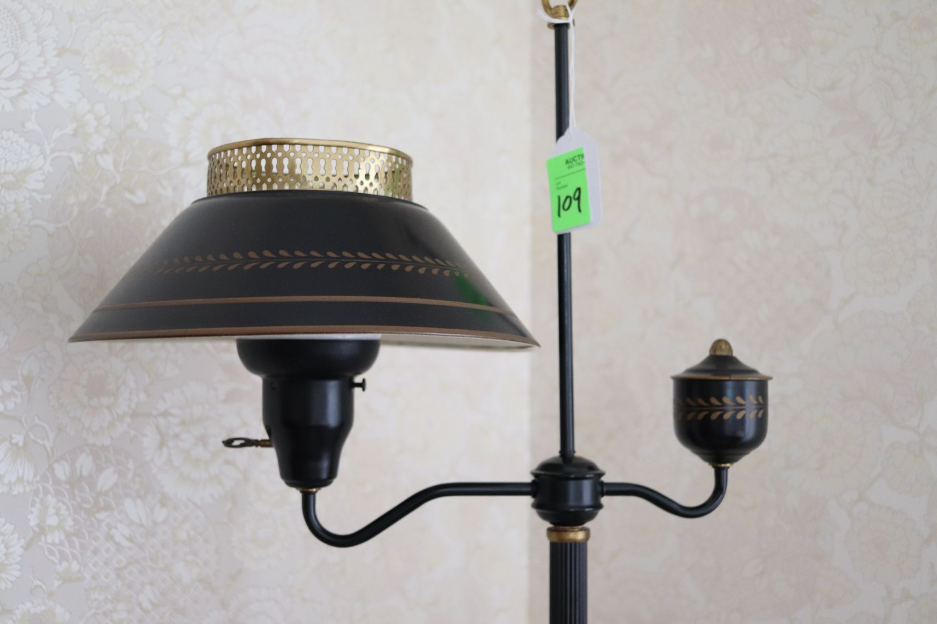 English style black and gilt finish floor lamp, approximate height 55" - Image 2 of 2