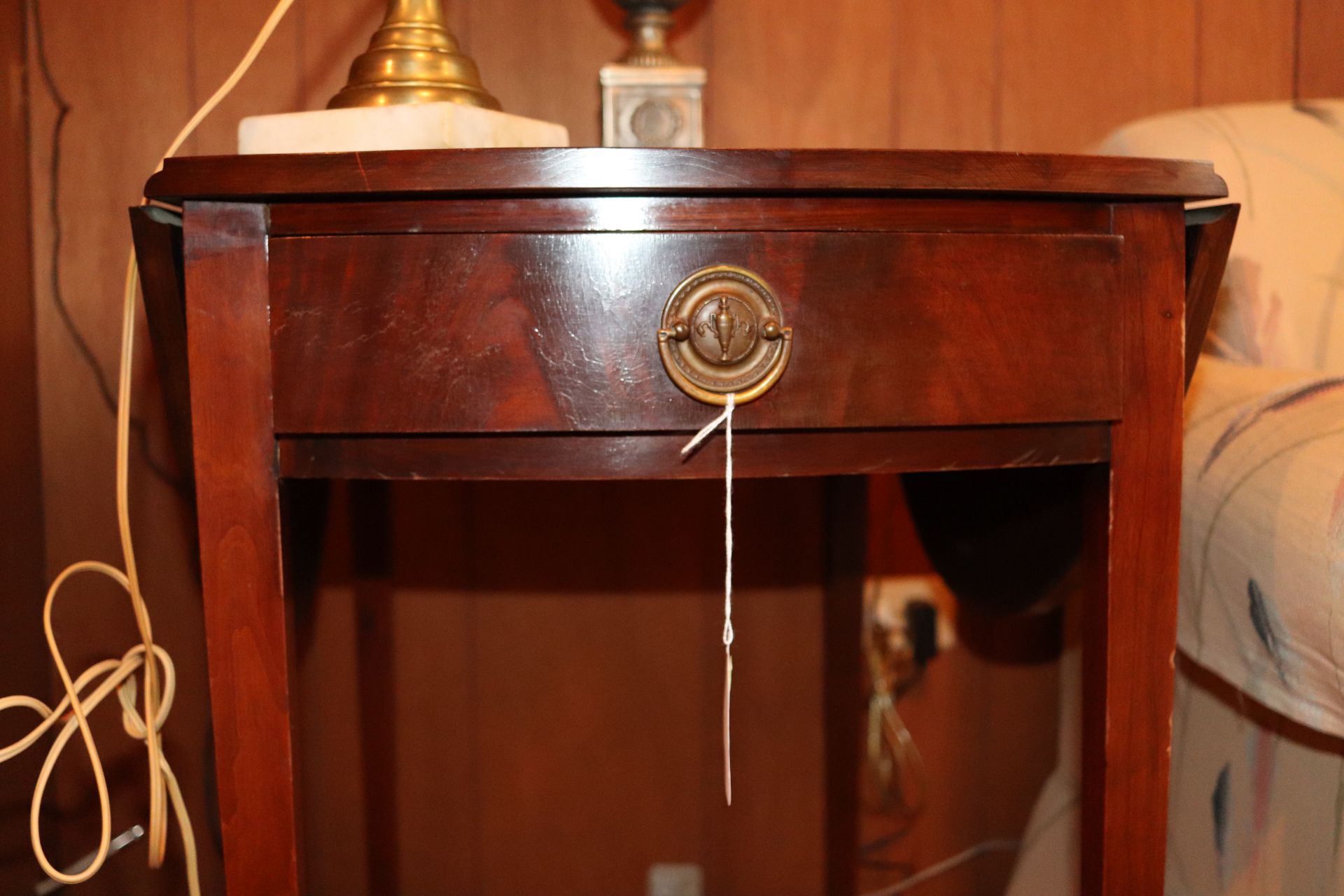 Mahogany side table fitted with two drop leaves and one drawer, 19" x 31" x 27-1/2" - Image 2 of 2