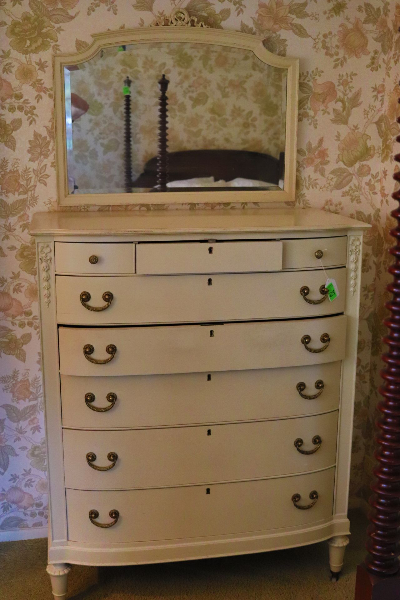 Victorian style painted white dresser fitted with three short drawers over five long drawers with br