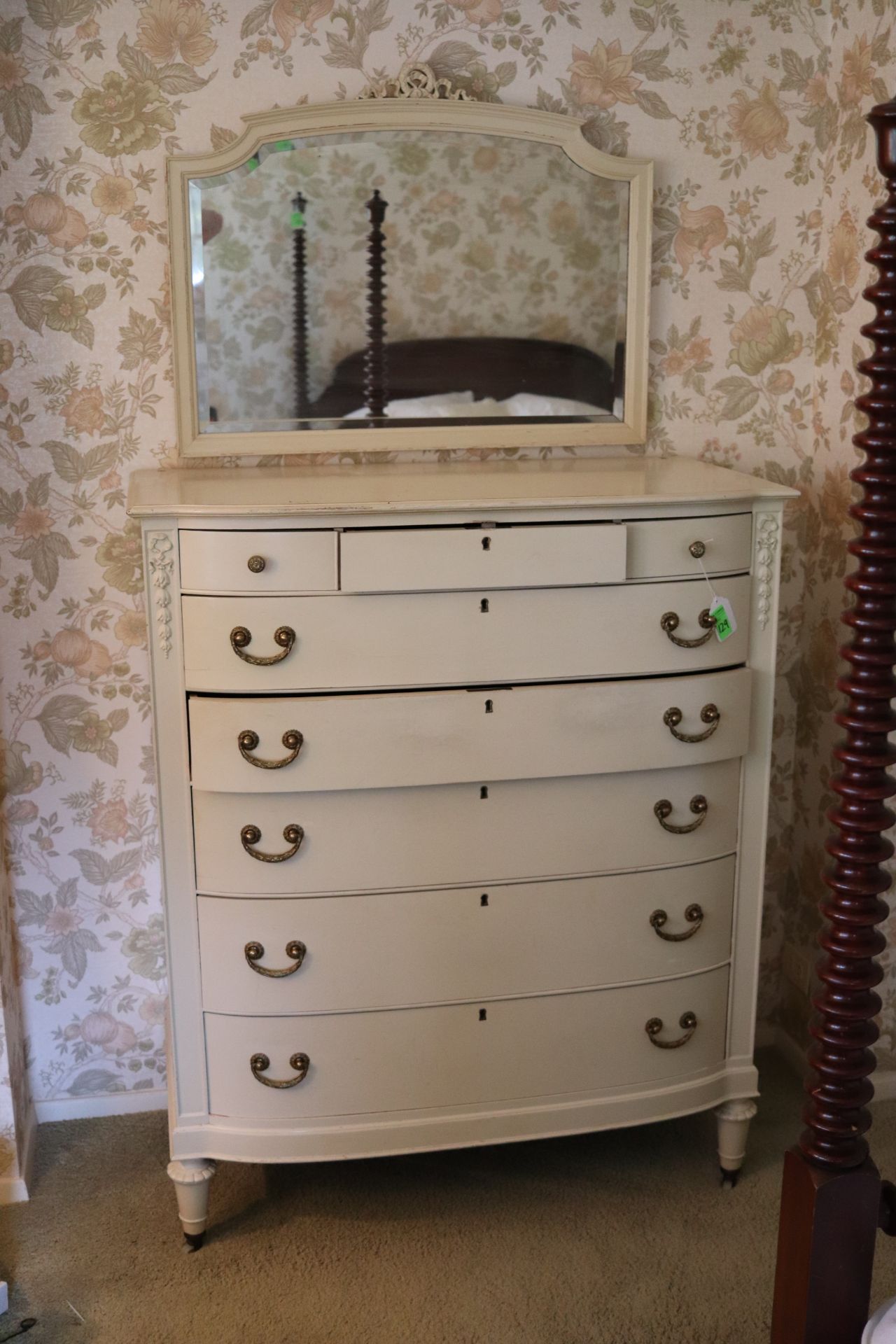 Victorian style painted white dresser fitted with three short drawers over five long drawers with br - Image 2 of 5