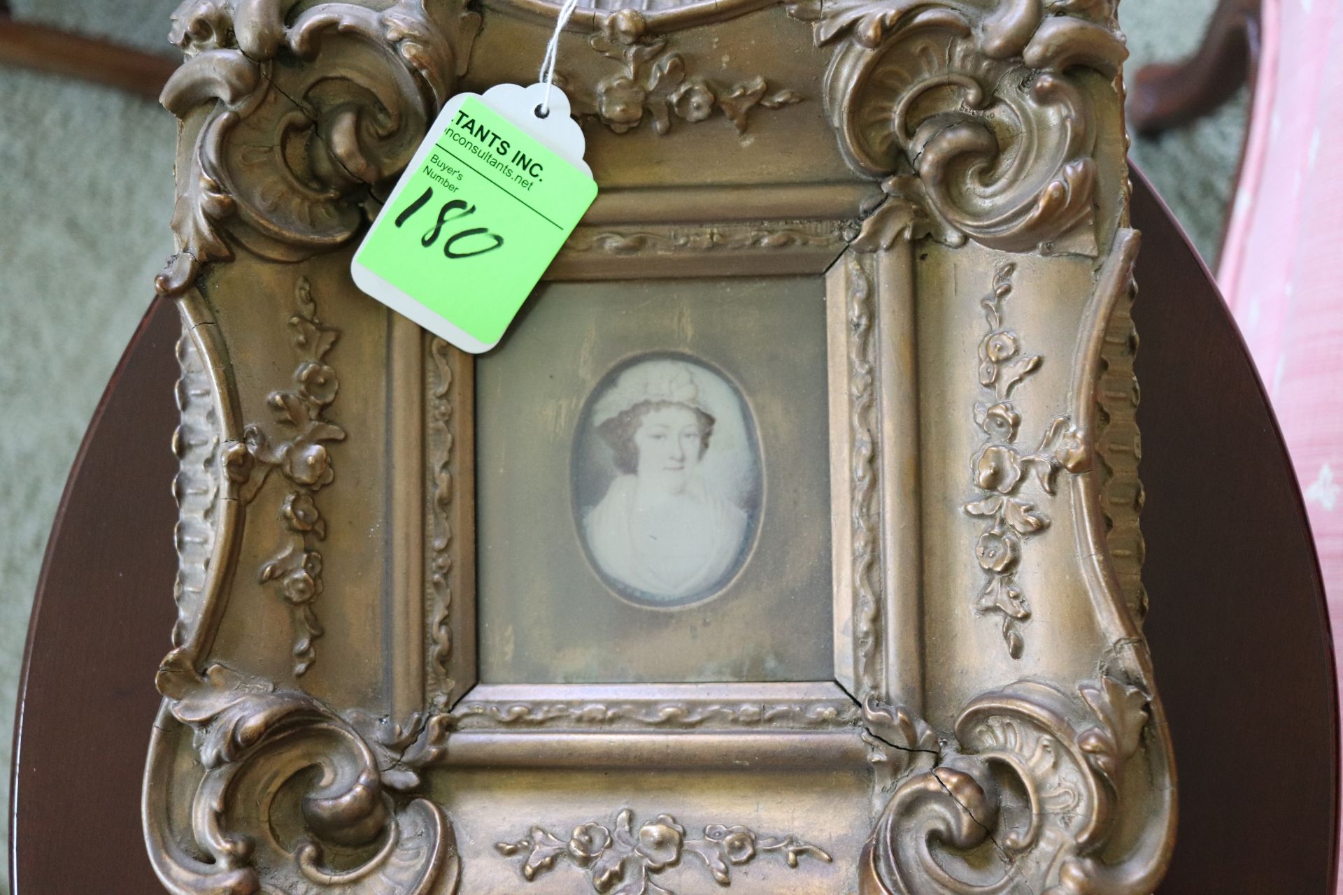 Gilt wood framed portrait, early Victorian, 11" x 11"