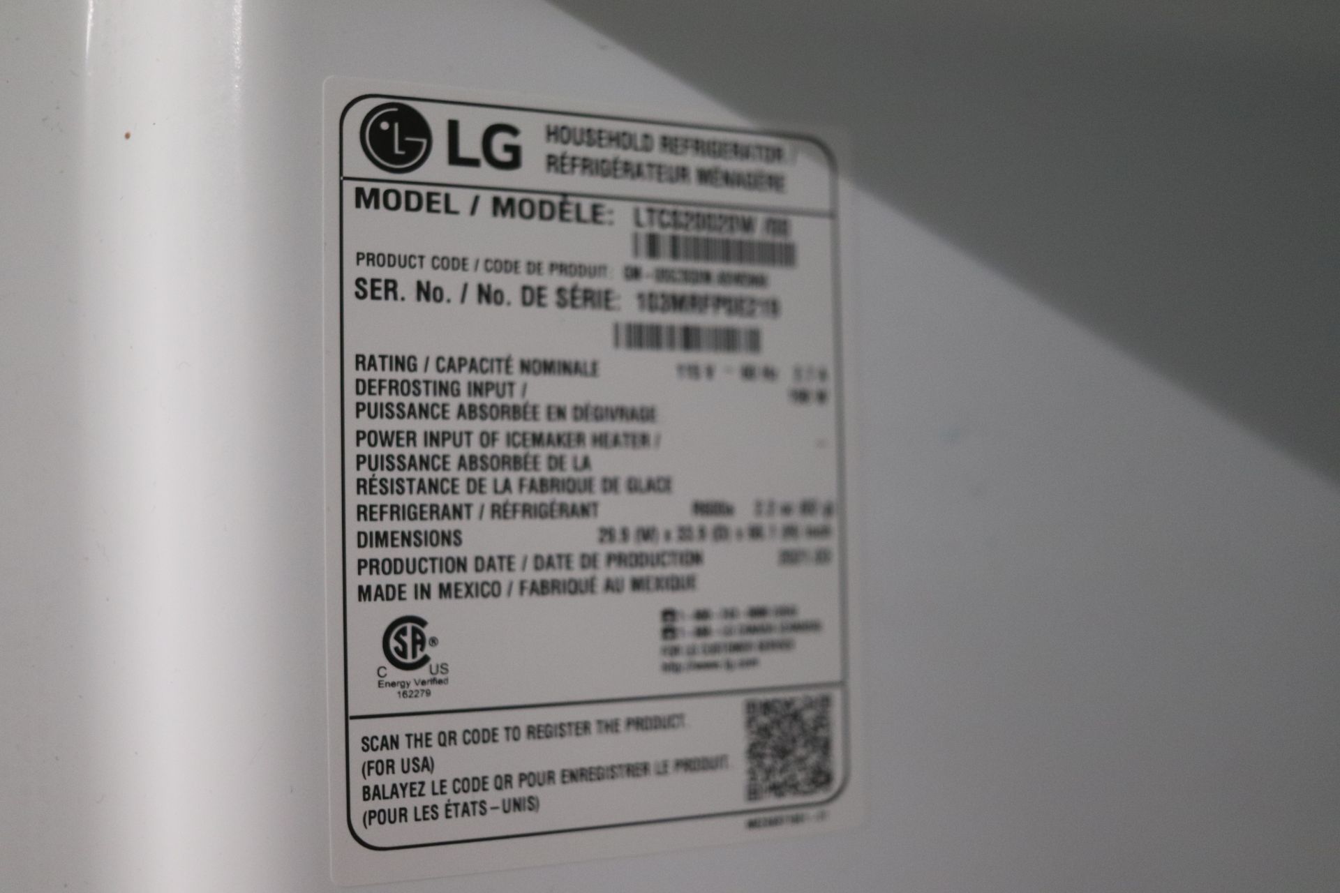 LG Refrigerator - Image 2 of 2