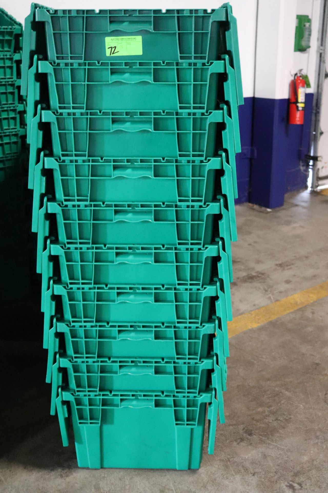 Ten Uline attached lid tote green, model S20589G