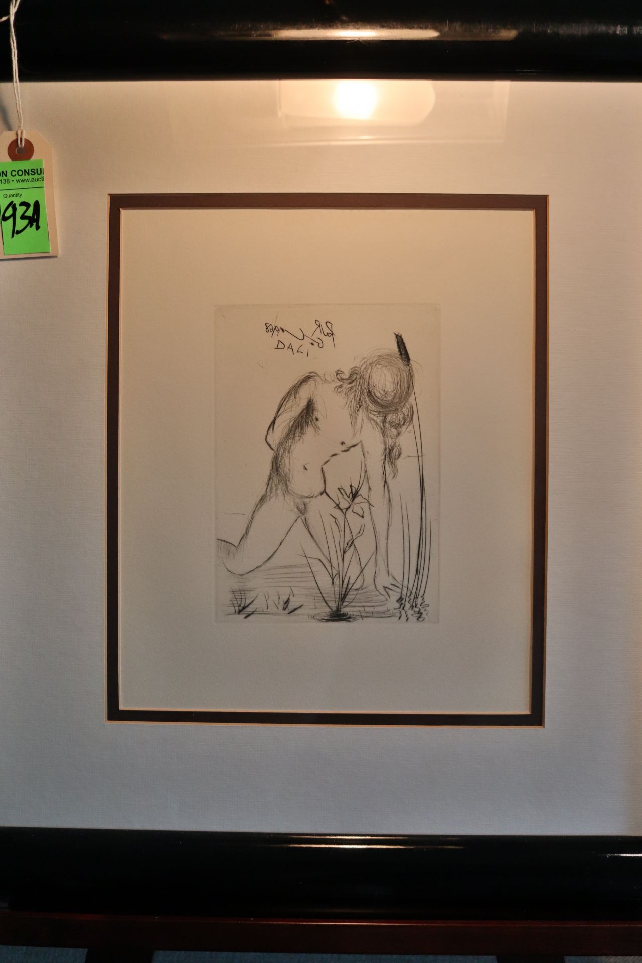 Original black and white etching, signed by Dali, "Narcissus", dated 1968, with Certificate of Authe