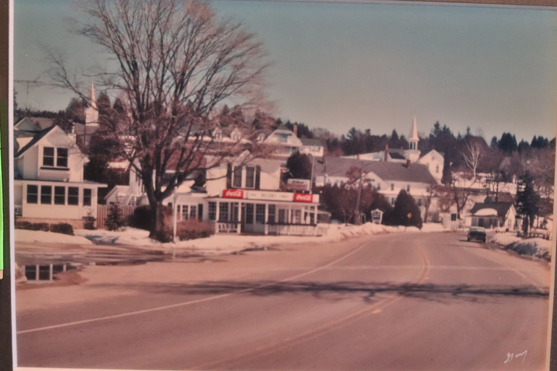 Framed photograph, signed by artist, depicting 1950 small town road, approximate size 8" x 10" - Image 2 of 3