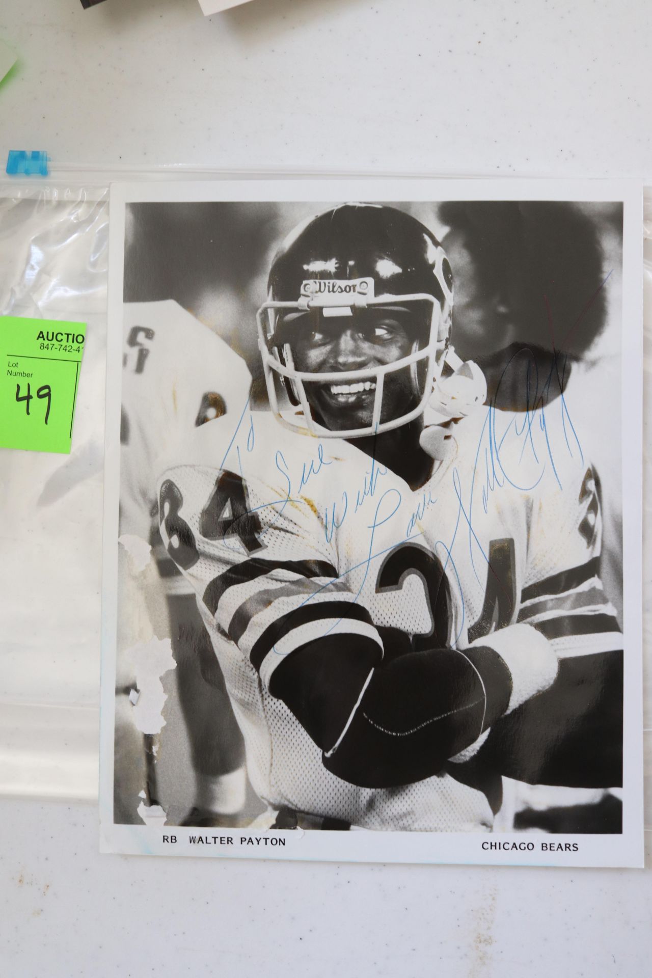 Walter Peyton autograph and a photograph of Gary Fencik