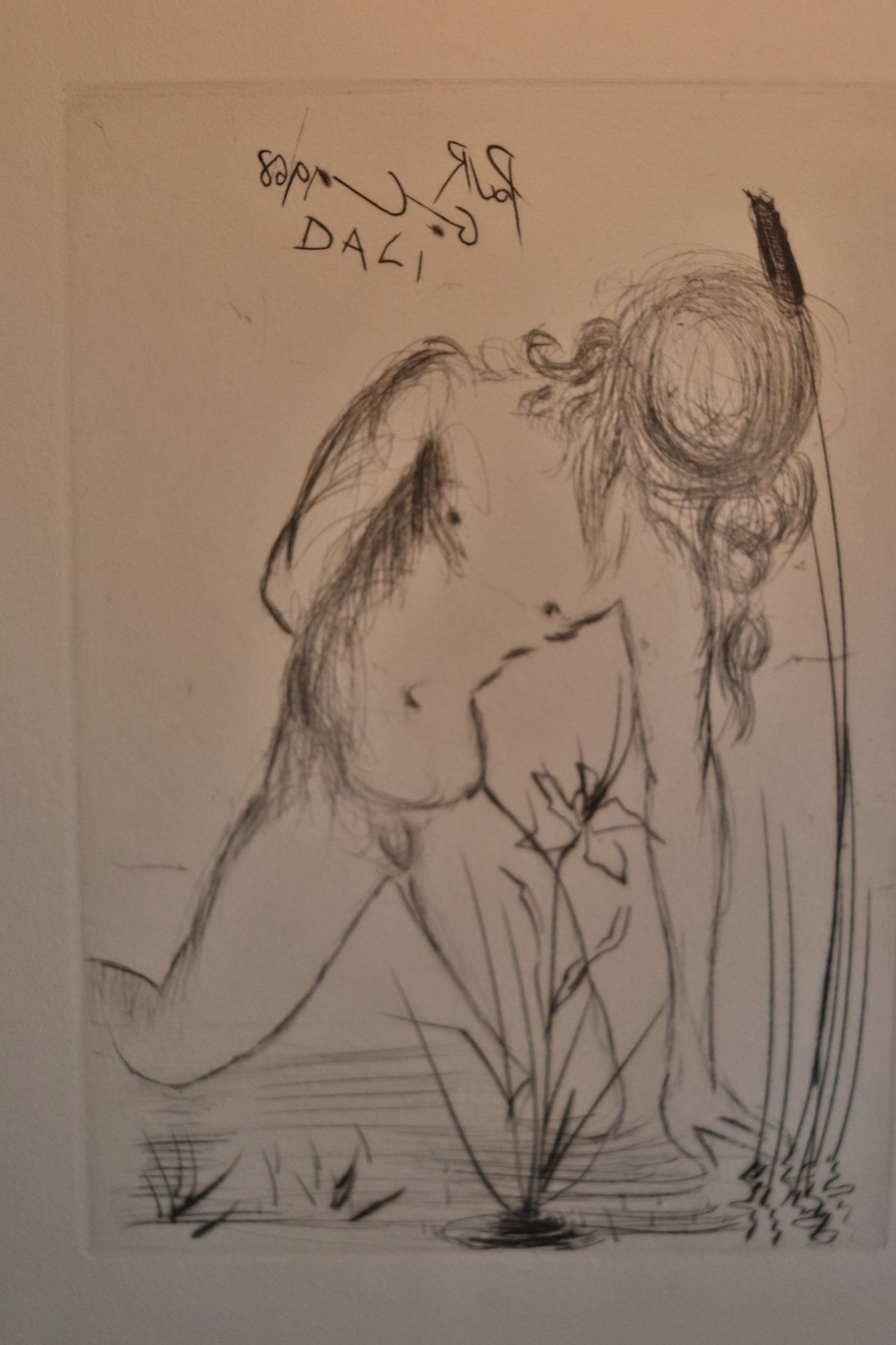 Original black and white etching, signed by Dali, "Narcissus", dated 1968, with Certificate of Authe - Image 2 of 7